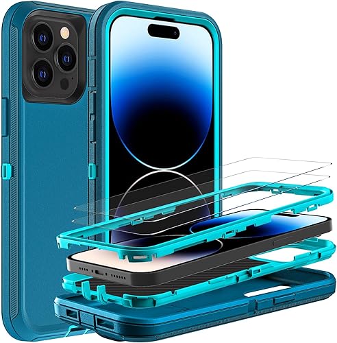 Miniatura 9 de Funda para iPhone 14 Pro, grado militar 3 en 1, resistente a los golpes, a prueba de caídas, polvo con 2 protectores de pantalla de vidrio templado