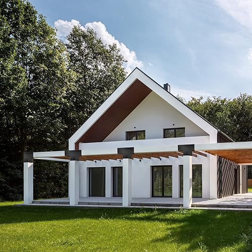 Miniatura 8 de HomiShare Soportes de pérgola de 4 x 4 pulgadas, 2 soportes de esquina de ángulo plano de acero de 3 vías, kit de pérgola recubierto de polvo negro