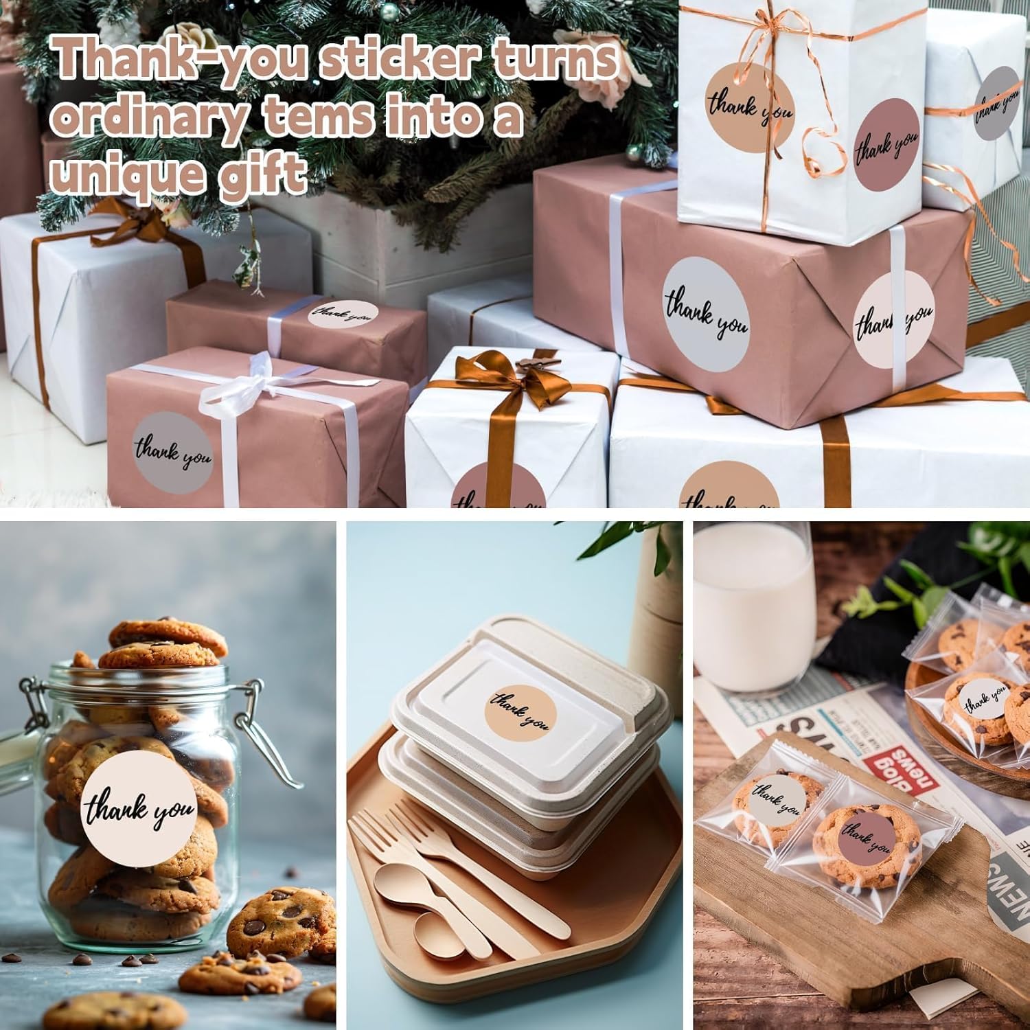 500Pcs Thank You Stickers Roll Bold Font, 1.5 Inch Morandi Boho Style Thank You Stickers for Small Business, Round Self-Adhesive & Waterproof Labels for Packaging, Orders, Envelopes, Gift Wrap - Image 8