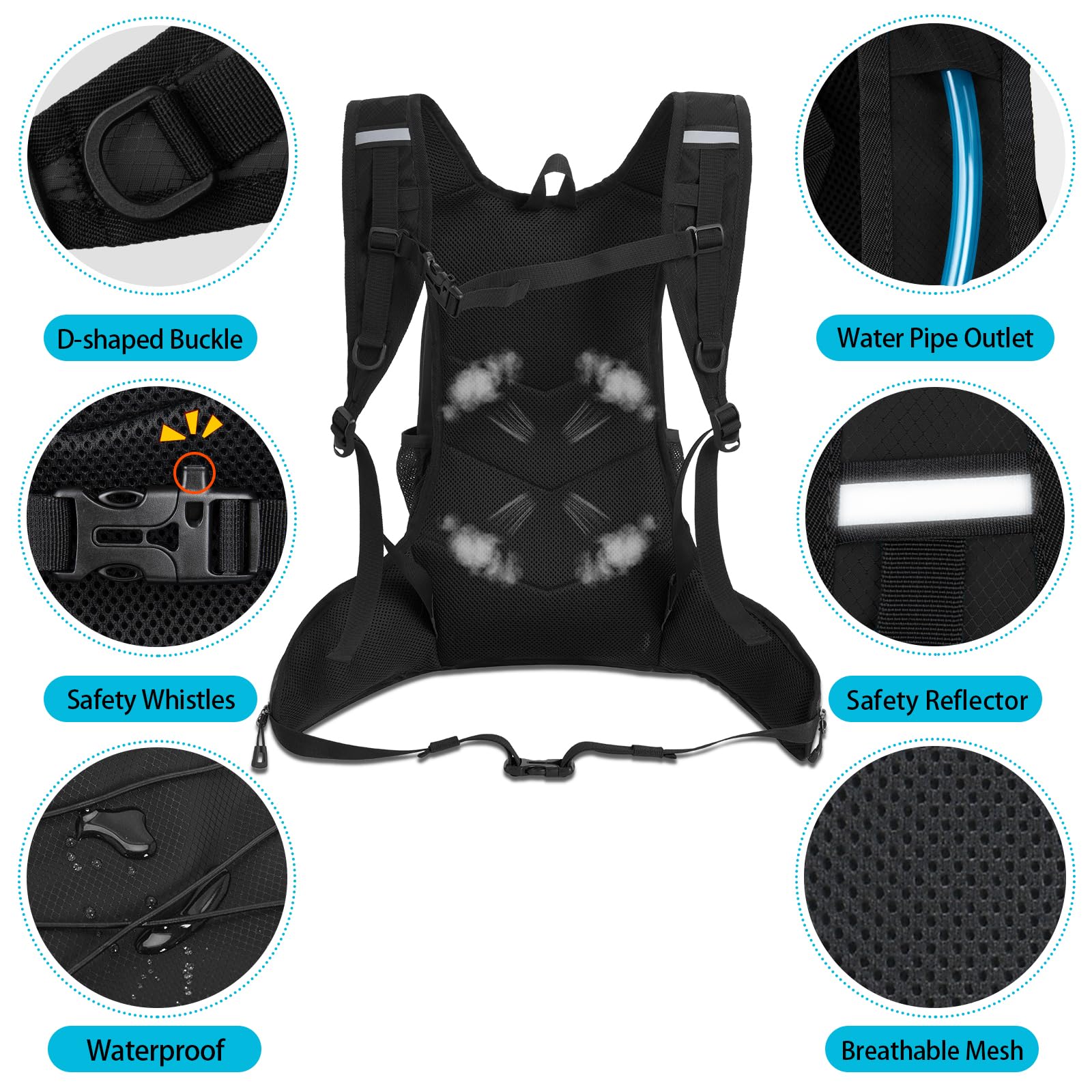 TEUEN Sac à Dos VTT Grande Capacité 10L, Équipé Sac Hydratation (Poche à Eau 2L Reservoir) Sac de Vélo Alpinisme Montagne Sport Course Camping, Sac Trail Running pour Marathon Randonnée