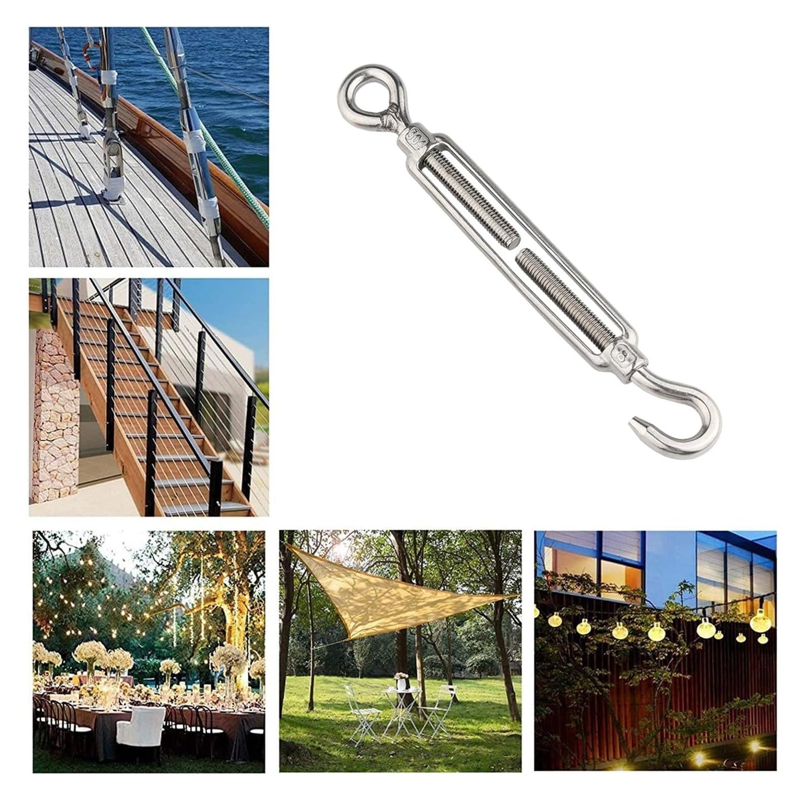 Tenditore a Gancio e Occhiello in Acciaio Inossidabile M22-M27 for Filo di Ferro for Appendere Quadri, recinzioni da Giardino, cancelli, Tende, ECC.(M24)