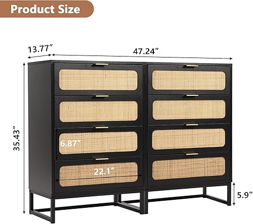 Miniatura 2 de Cómoda de 4 cajones para dormitorio, cómoda de ratán, cómoda de armario, cómoda de almacenamiento de madera alta para sala de estar, dormitorio de