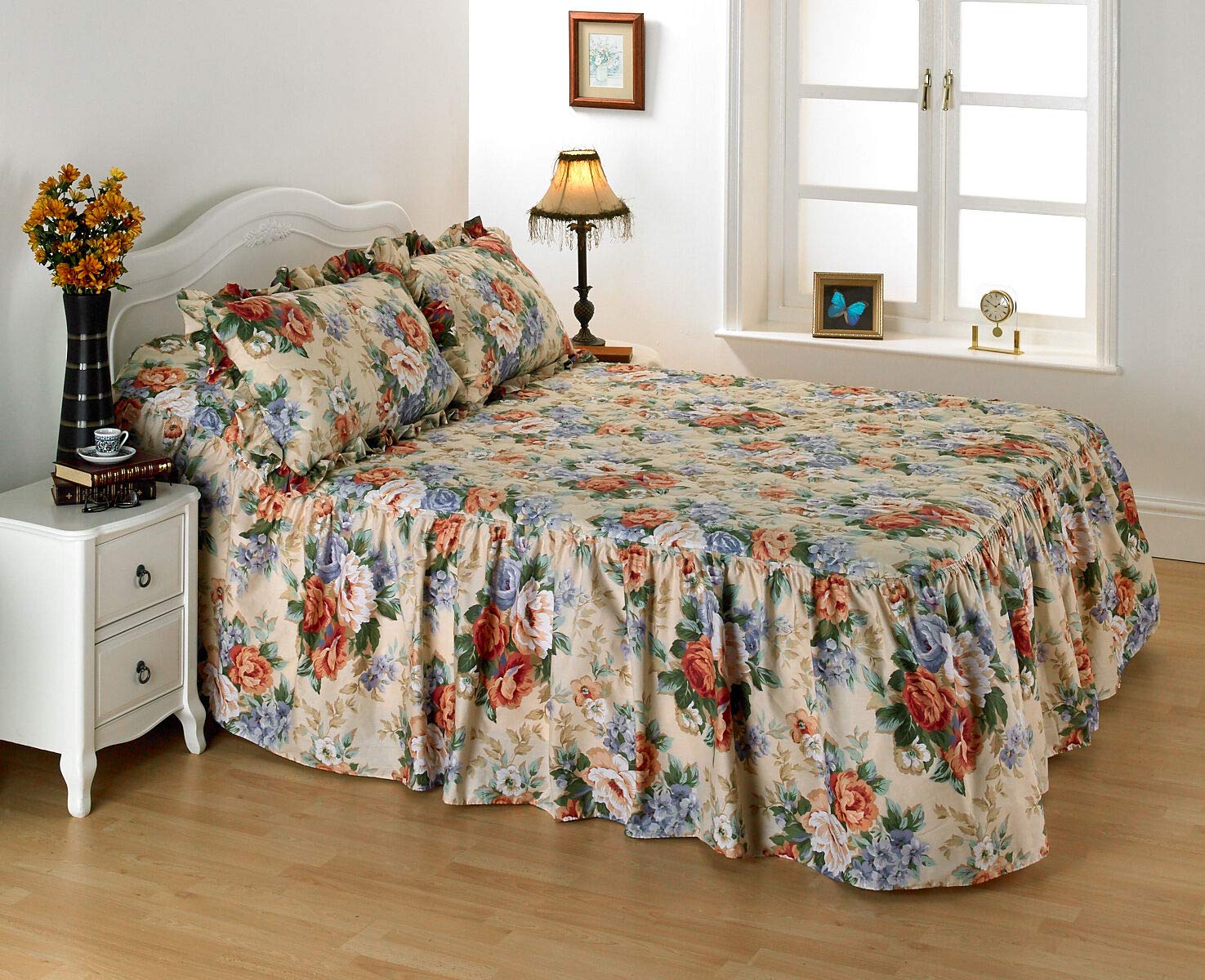 Diana Cowpe Beige Single Bedspread Set Florence Floral Bedspread Single Includes Pillow Shams Value Set | Floral Bedspread Set | Summer Bedspread Set | Made In Uk