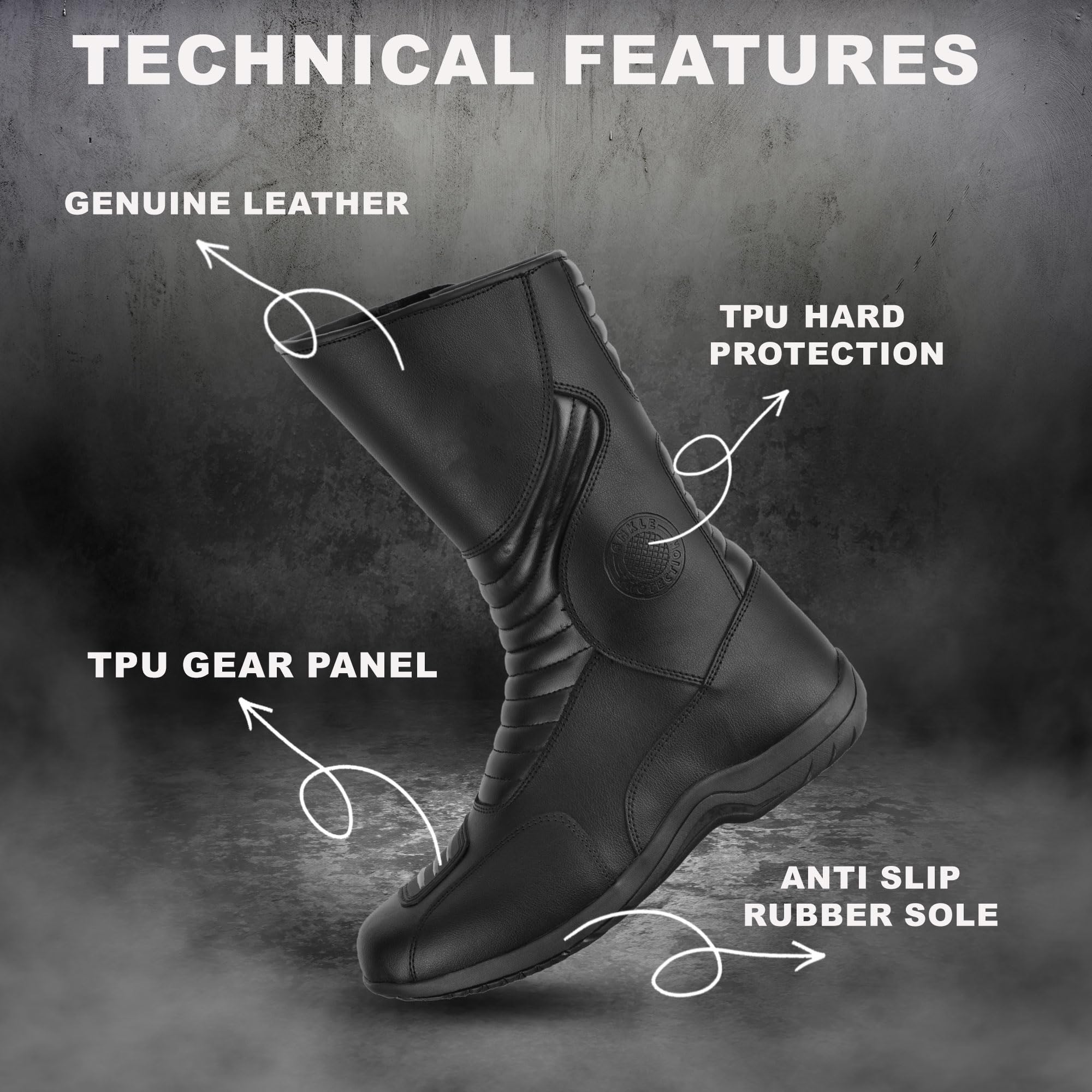Botas de moto para hombre, homologadas CE (EN13634:2017), nivel 2, zapatos de moto de cuero con calzado protector de tobillo largo