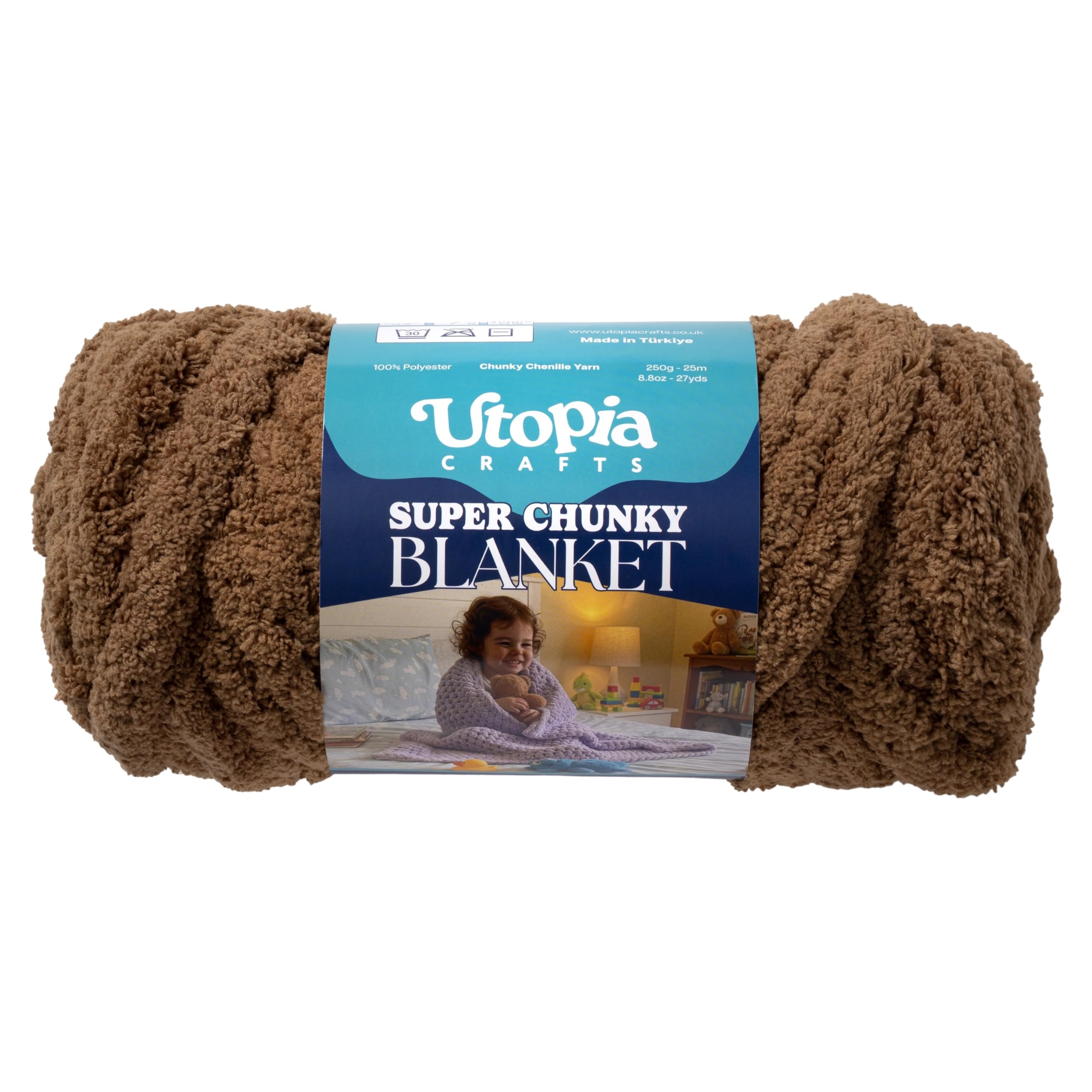 Utopia Crafts Super Chunky Blanket Yarn 250g, Soft Chenille Yarn for Arm Knitting - Thick Bulky Polyester Jumbo Yarn for Hand Knit Throw Blankets, Crochet, DIY Home Décor (Brown)