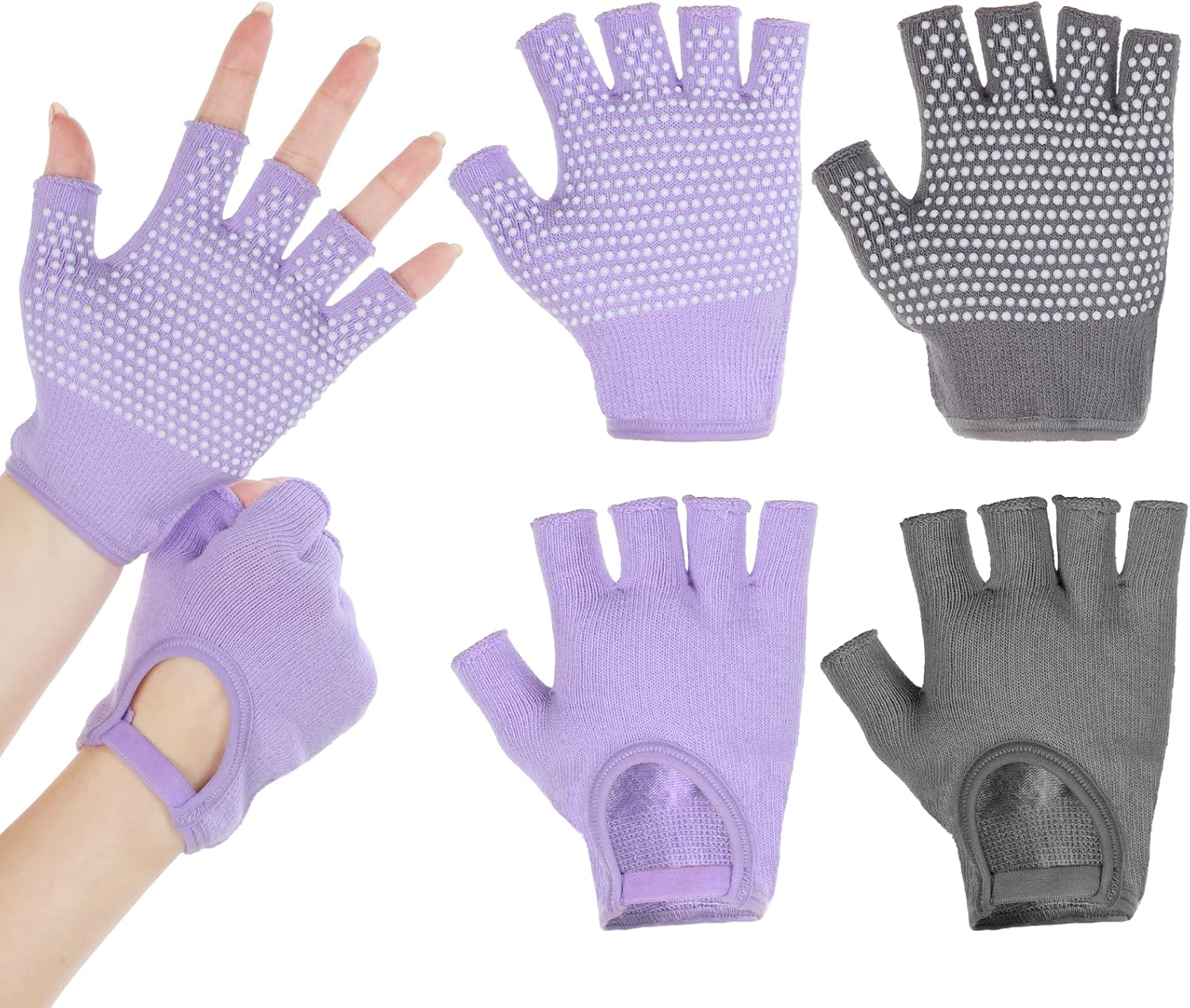 Guantes de gimnasio antideslizantes sin dedos para mujer, 2 pares de guantes de pilates antideslizantes de silicona para yoga, fitness, deportes,
