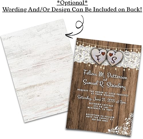 Miniatura 6 de Juego de 25 invitaciones rústicas y sobres para boda o aniversario personalizados