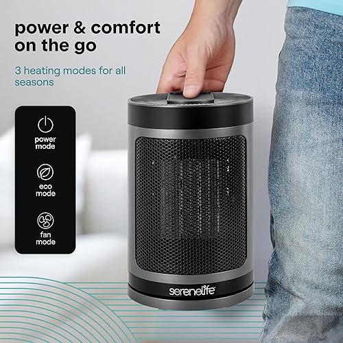 Miniatura 6 de SereneLife Calentador de espacio portátil  Calentador eléctrico interior de 1500 W con termostato, control remoto, temporizador de 12 horas,