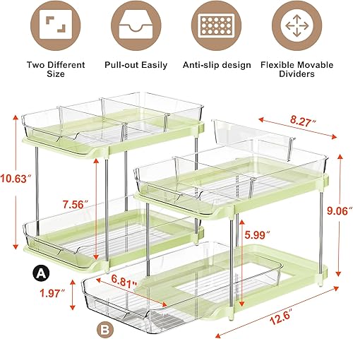 Vista 38 de Delamu 2 juegos de organizadores y almacenamiento multiusos de 2 niveles para baño debajo del fregadero, organización apilable de despensa de Ámbar