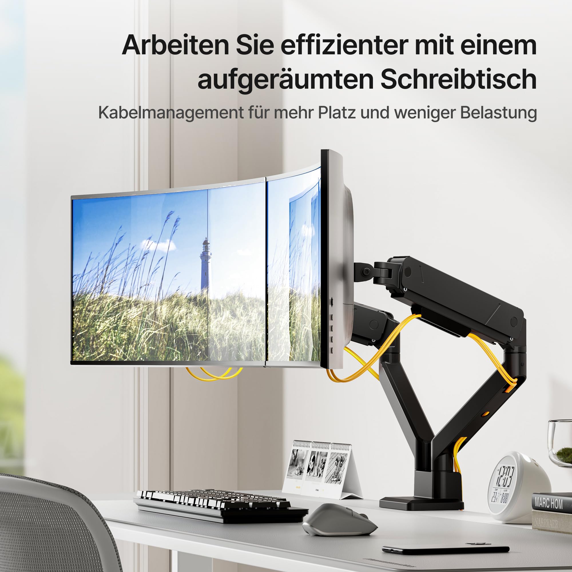 monTEK Monitor Halterung 2 Monitore für 35 34 32 27 24 22 19 17 Zoll | Hält 1-16 kg, VESA 75/100, Neigbar, Schwenkbar, Drehbar, Monitorständer, Schwarz