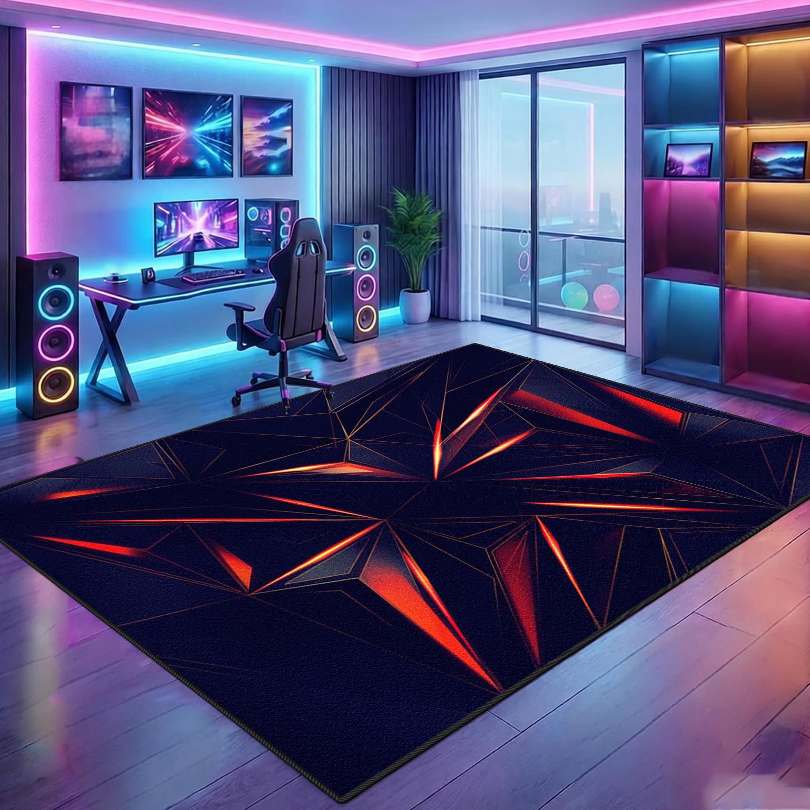 Tapis gamer pour chambre d'adolescent et grand tapis de jeu lavable 3D
