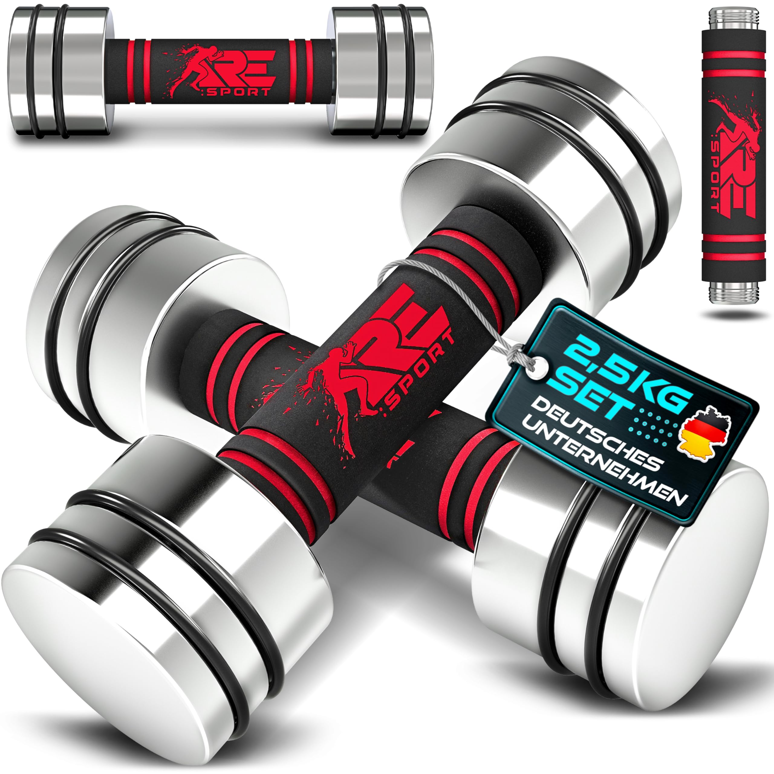 RE:SPORT® 2er Hanteln Set aus massivem Stahl 2,5/5/7,5/10 kg | Hantel Kurzhantel mit Gewichten & Schaumstoffgriff | Fitness Kurzhanteln Home Gym, Krafttraining & Muskelaufbau