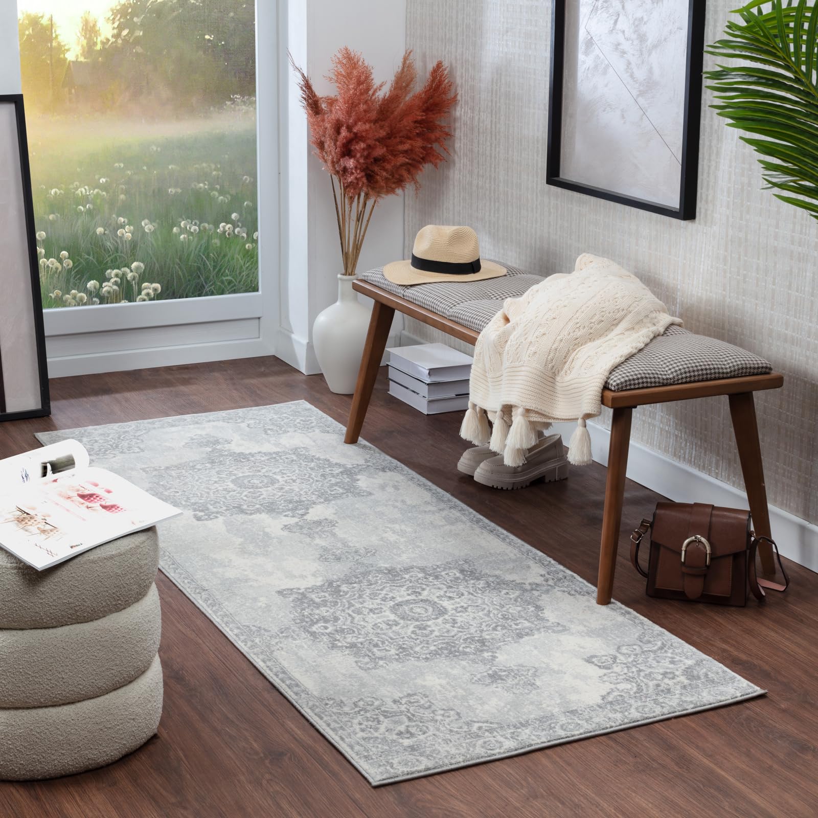 Tapis bohème gris et elfebebe pour salon chaleureux et chambre parentale