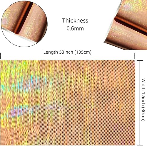 Miniatura 4 de HYANG - Hojas holográficas de piel sintética sintética de seda con espejo, 1 rollo de 12 x 53 pulgadas, piel sintética muy adecuada para