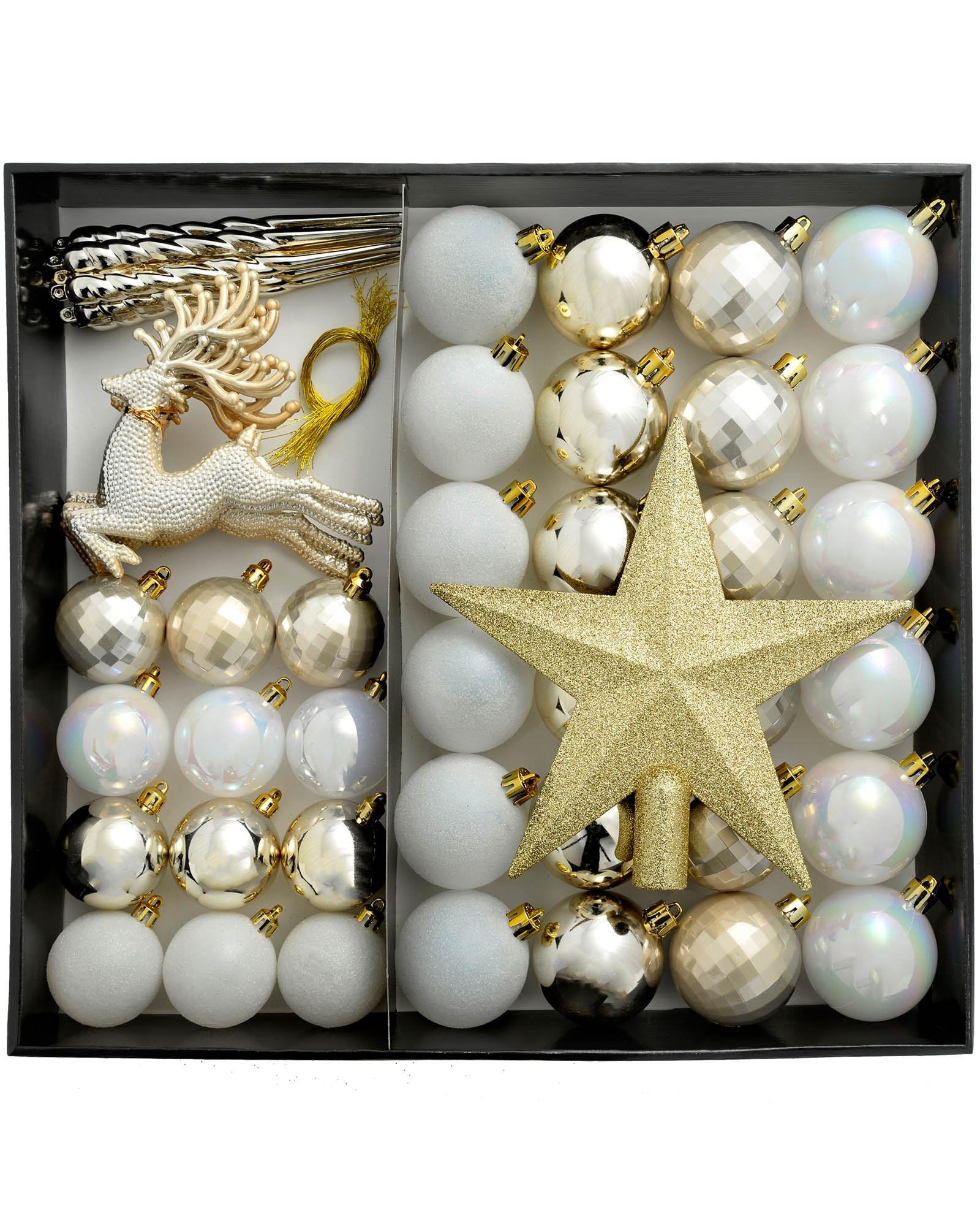 WeRChristmas Shatterproof Luxury Christmas Tree Baubles, 50-Piece - Gold/Silver/White