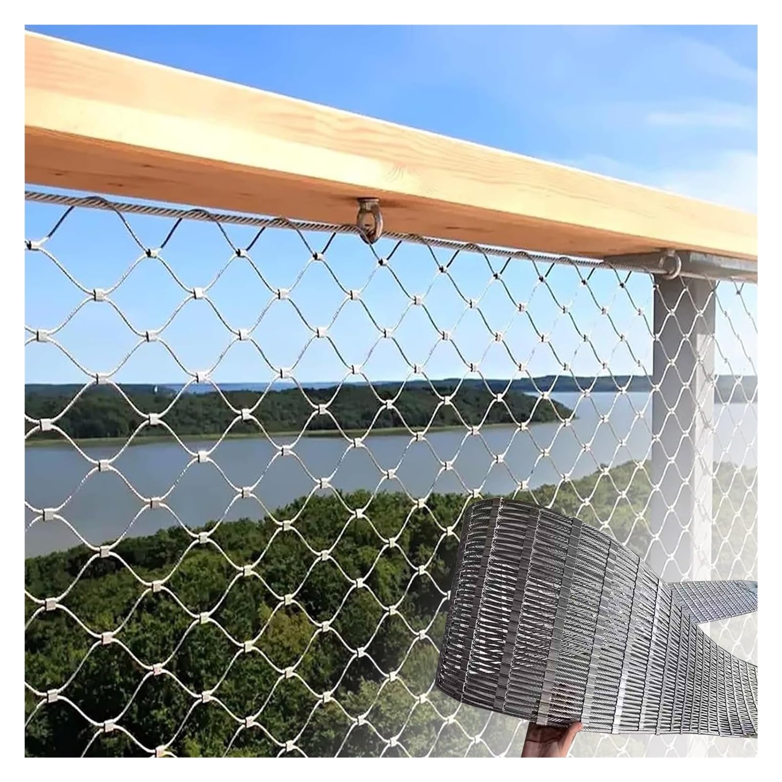 Filet de sécurité de jardin en acier inoxydable – Grillage métallique flexible de 2 mm 1 x 14 m – Anti-rouille – Prévention des chutes pour l'aménagement paysager et la protection extérieure