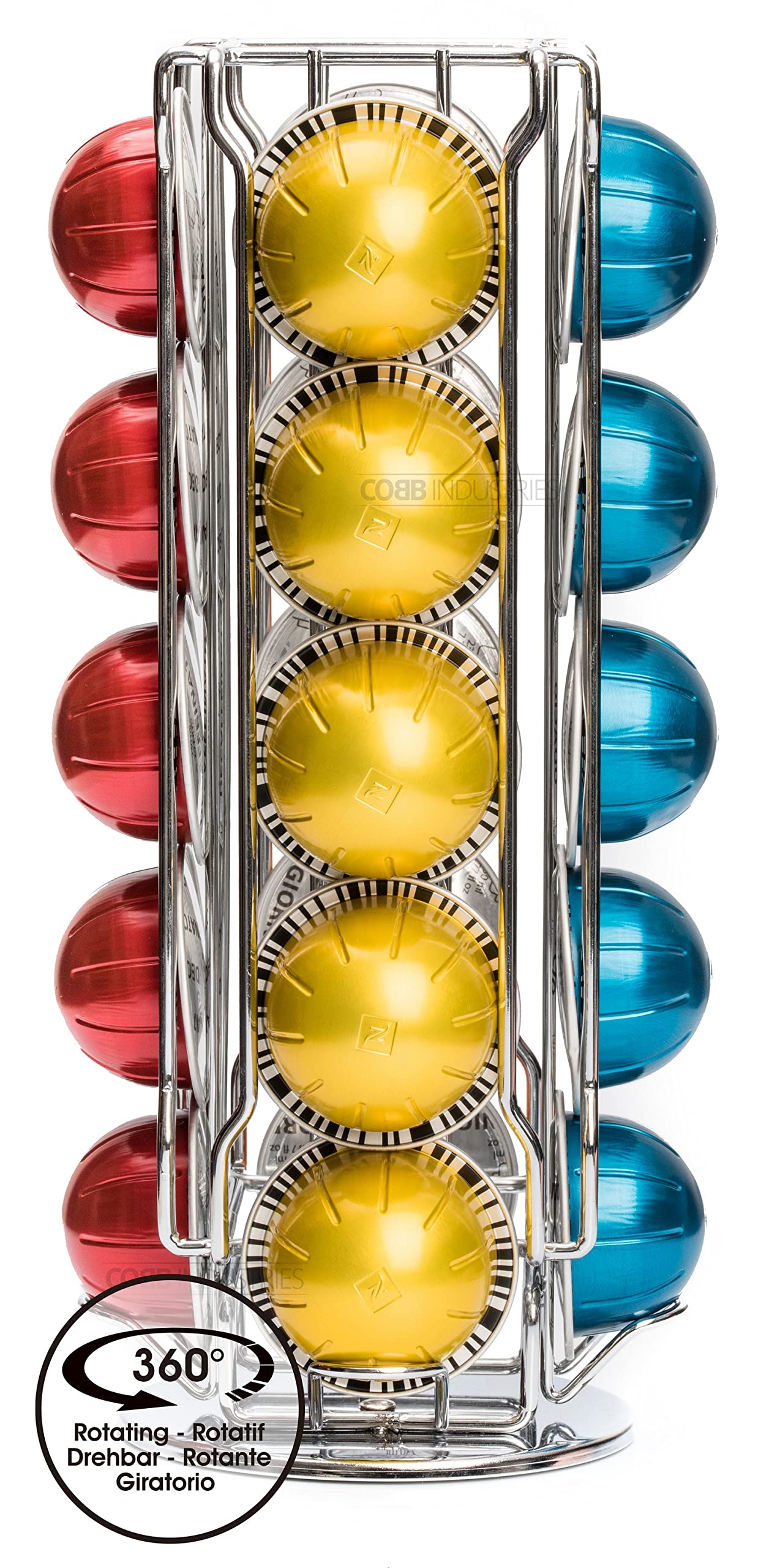 Héra CH0023 - Porta Capsule Dispenser Espositore Rotante per 20 capsule Nespresso Vertuo Acciaio Cromato