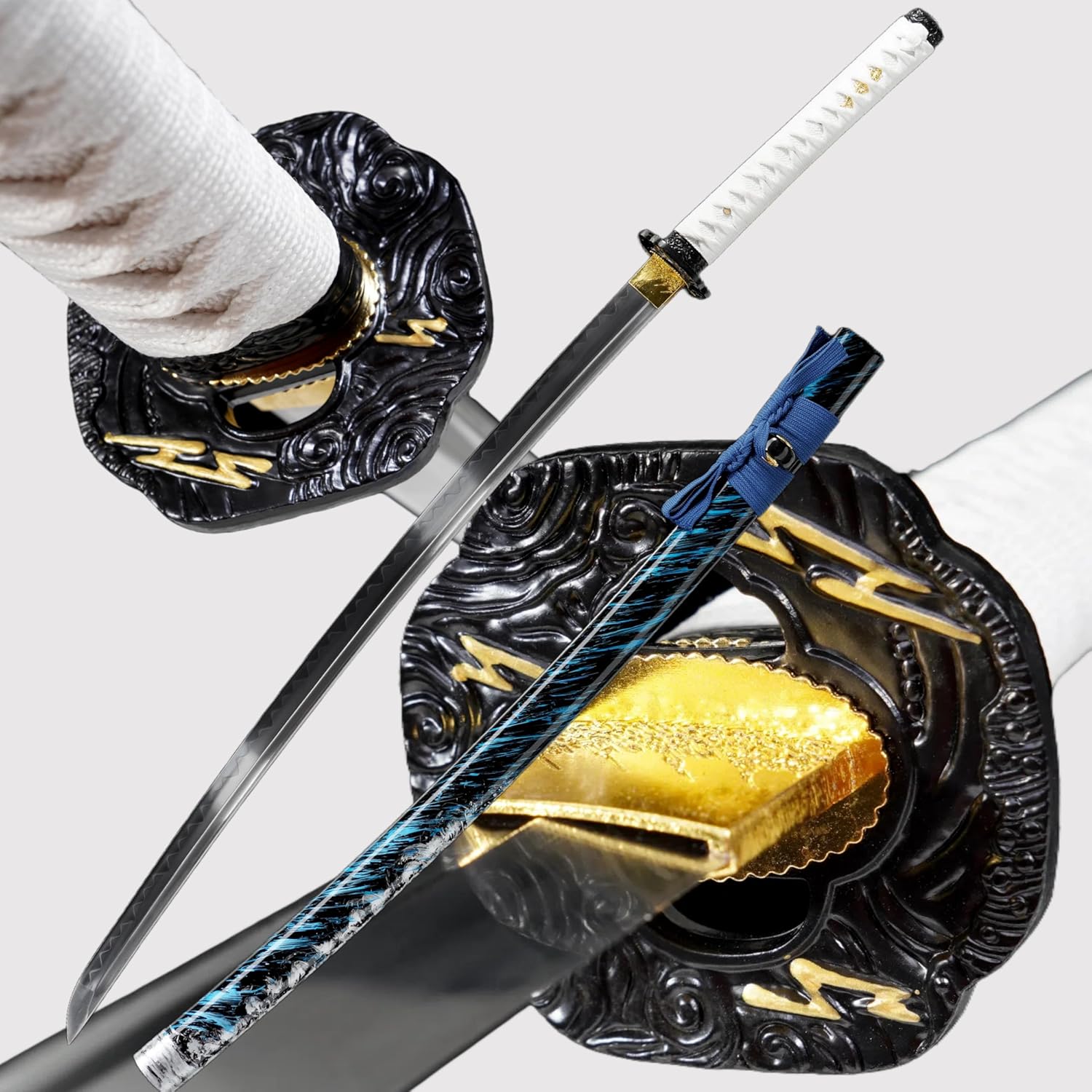 Katana，Hand-Forged Katana Sword，Razor-Sharp 1095 & T10 Damascus Steel Blade, Full-Tang Structure | for Martial Arts Practice, Collector's Display, Unique Gift for Men