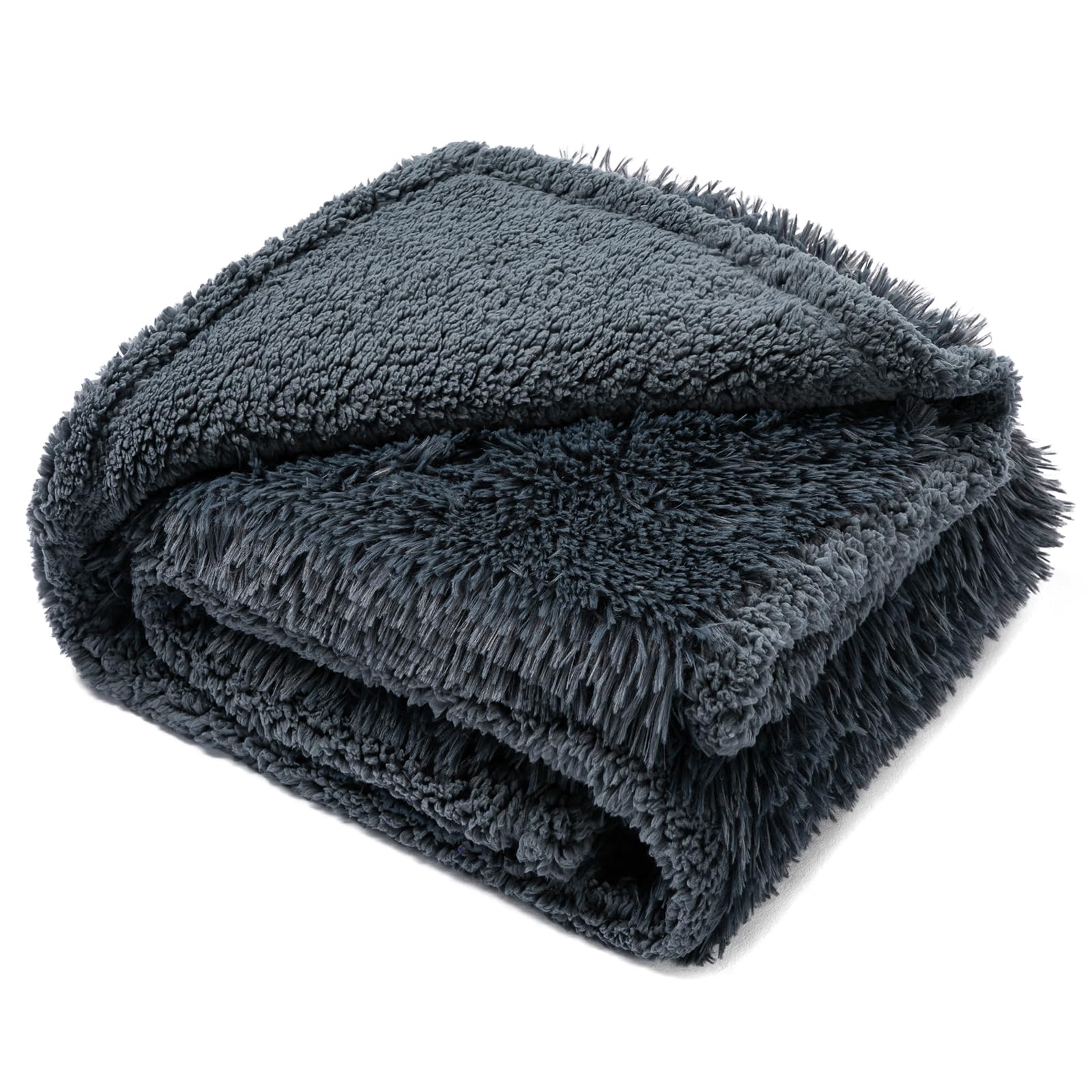 Waterproof Gray Pet Blanket for Dogs Fluffy Long Faux Fur Pets Throw Blankets for Large Dog Cat Puppy Couch Cover Love Bed Protector Mat Washable(Grey,L-65X57in)