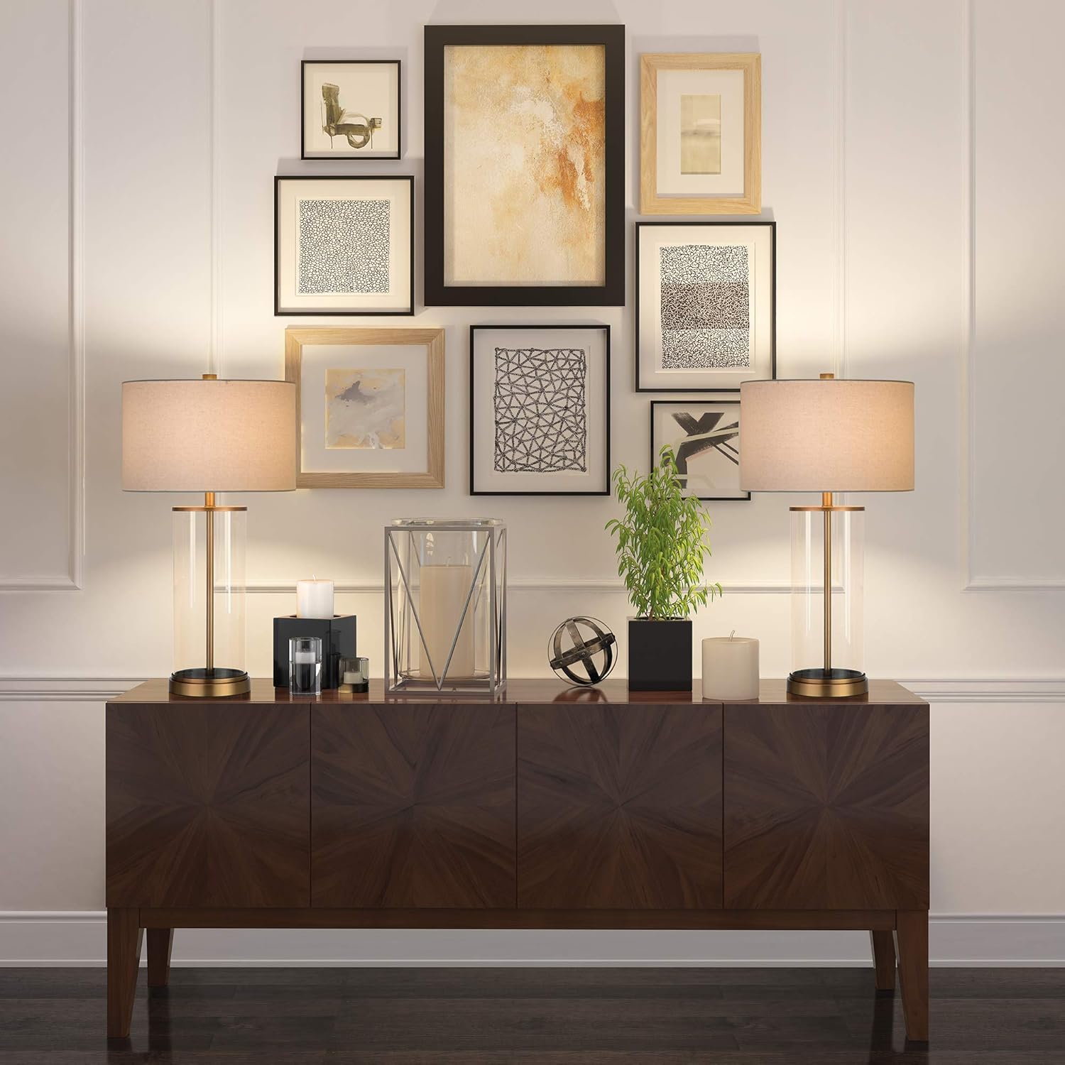 Henn&Hart 28" Tall Table Lamp with Fabric Shade in Antique Brass/White, Lamp, Desk Lamp for Home or Office