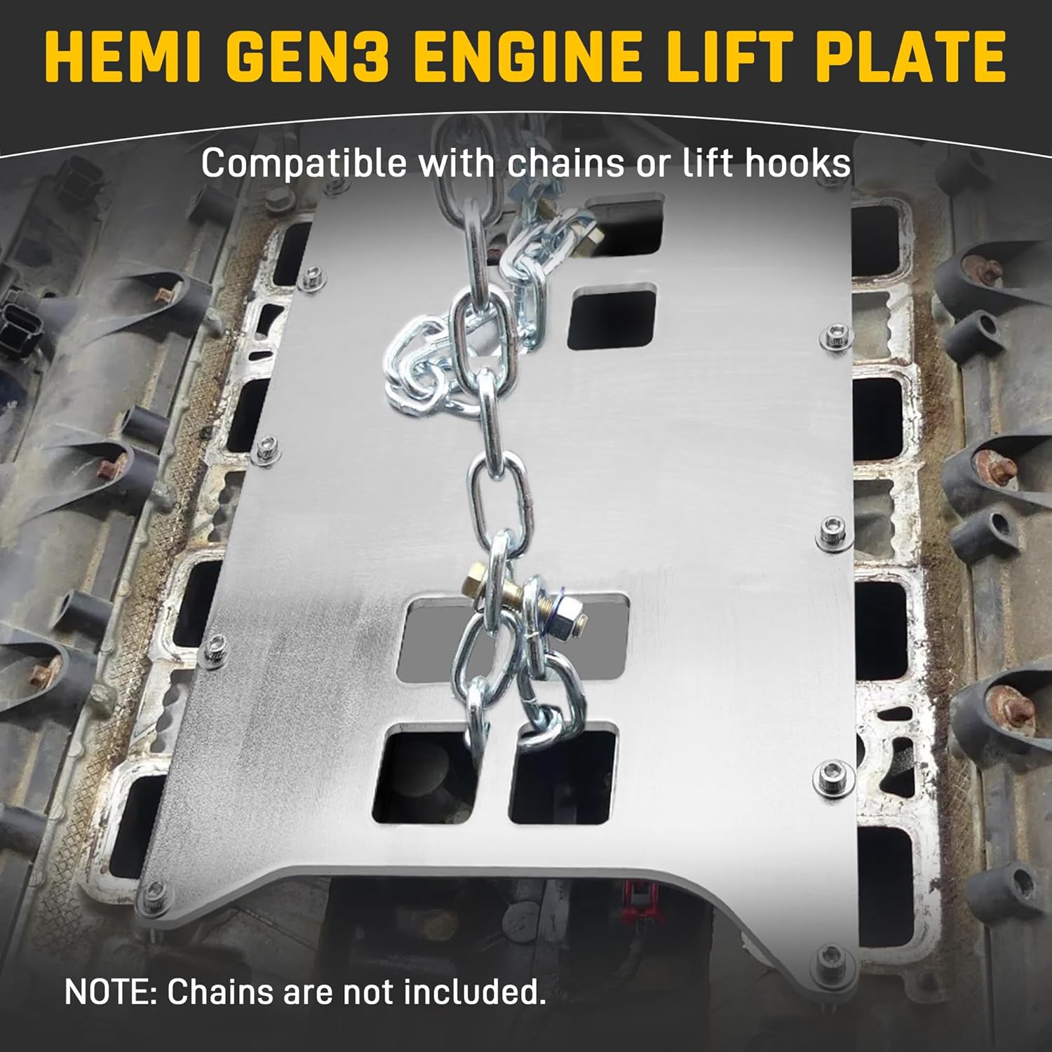 Wyckoff Engine Lift Plate, Gen 3 Hemi Engine Removal Tool 5.7 6.1 6.2 6.4 V8, Heavy-Duty Hoist Stand & Low Clearance Design