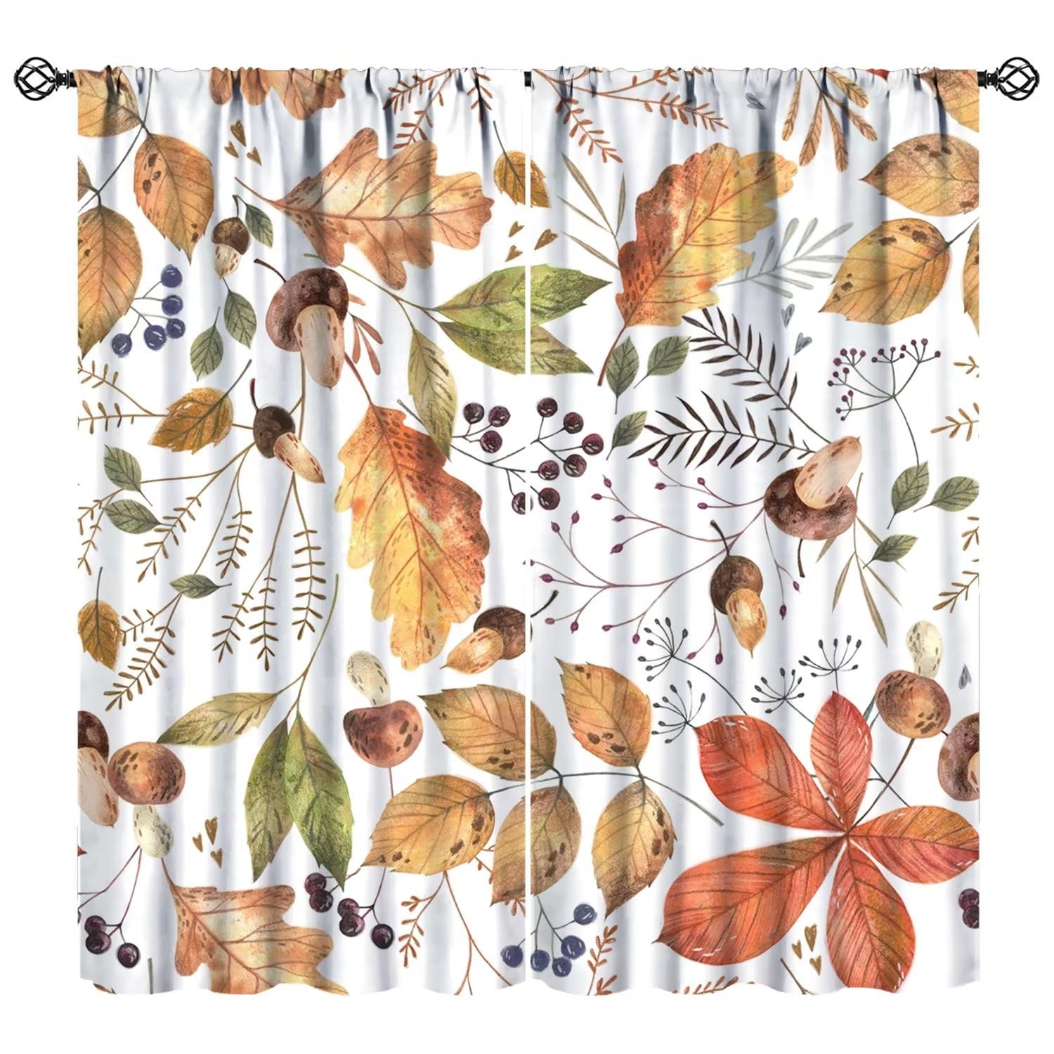JESTRONRY Mushroom Curtains,Watercolor Autumn Herbs Plant Botanical Print Window Treatments Curtains for Living Room Bedroom Dining Room W42xL54in