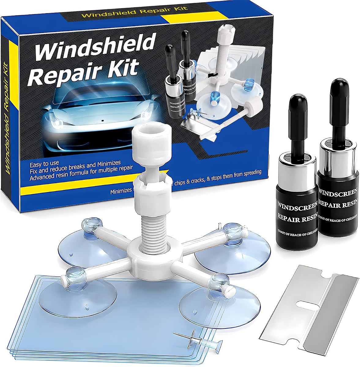 Windshield Repair Kit, Rock Chip Repair Kit, Windshield Chip Repair Kit, 2 Pcs Quick Fix Car Glass Repair Kit for Chips & Cracks, Automotive Nano Fluid Windshield Crack Repair Kit（Azure）