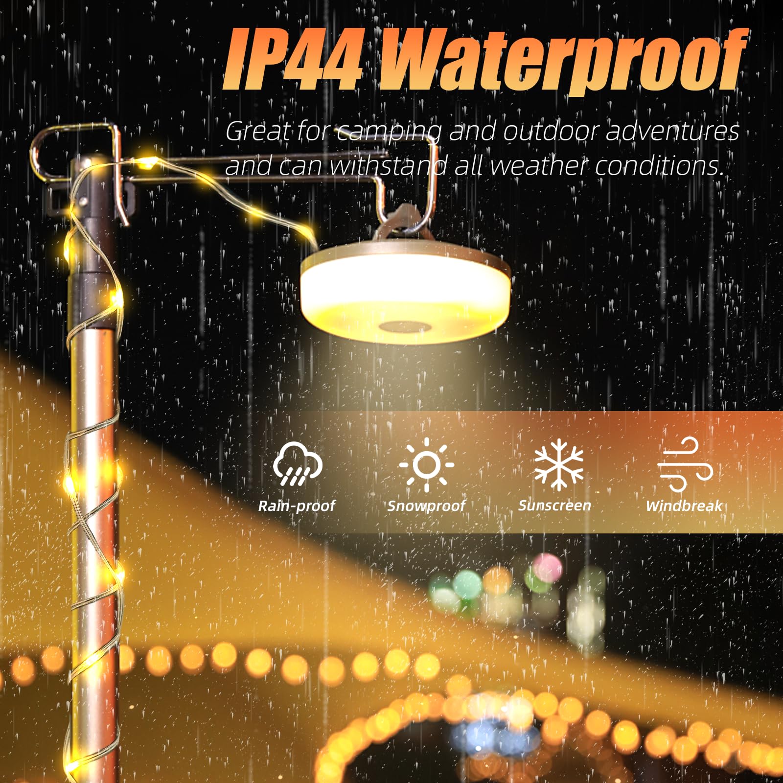 Luci da Esterno Giardino da Campeggio, 10M Striscia Luminosa Catena 2 in 1, 8 Modalità, RGB + Bianco Caldo, Impermeabile IP44, Luce da Campeggio Ricaricabile Portatile per Feste/Giardini/Patio/Natale
