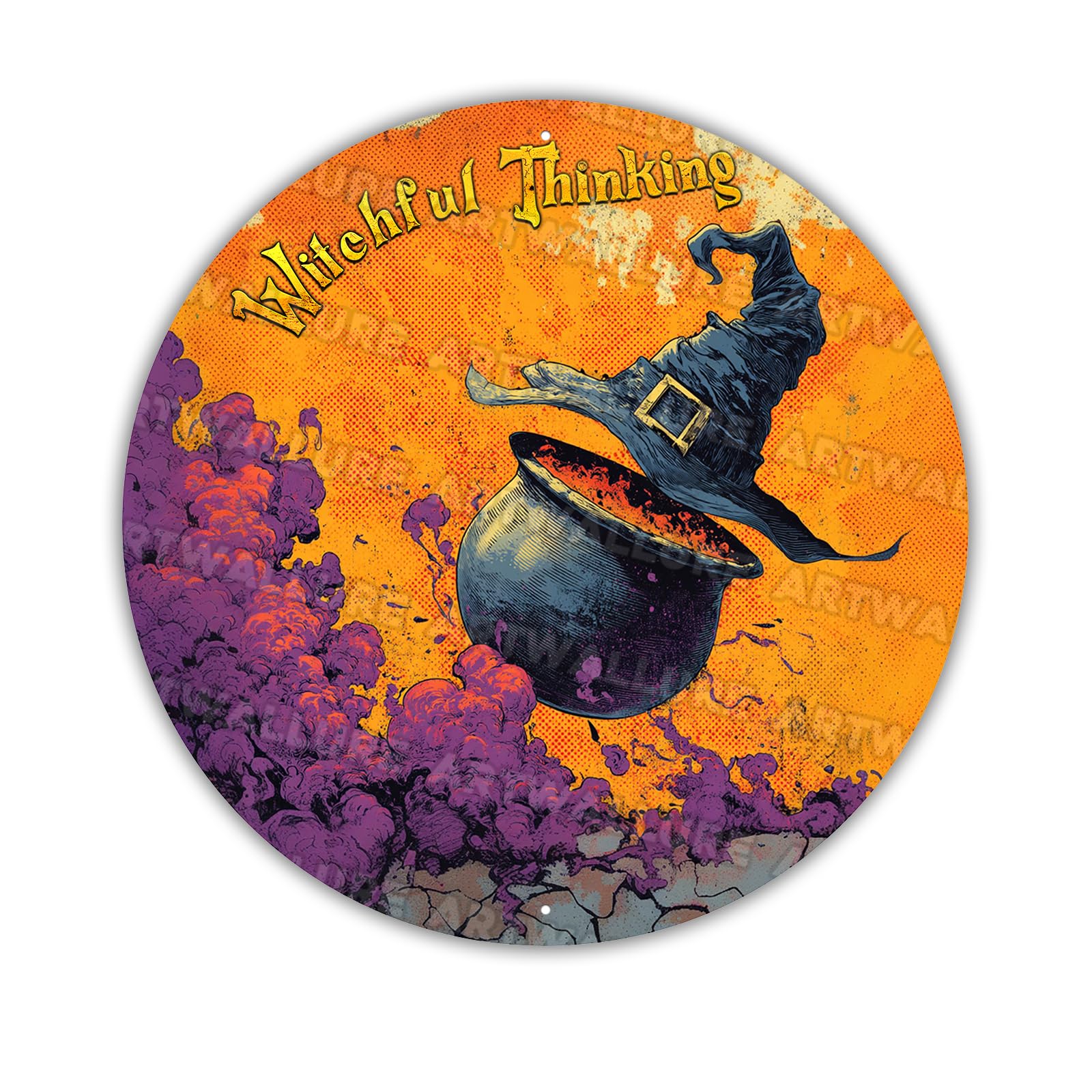 Vintage Metal Tin Sign Witchful Thinking Witch Hat Halloween Decor Gothic Wall Art Retro Plaque Spooky Home Bar Decor 8x8inch Custom Private Property Signs Outdoor