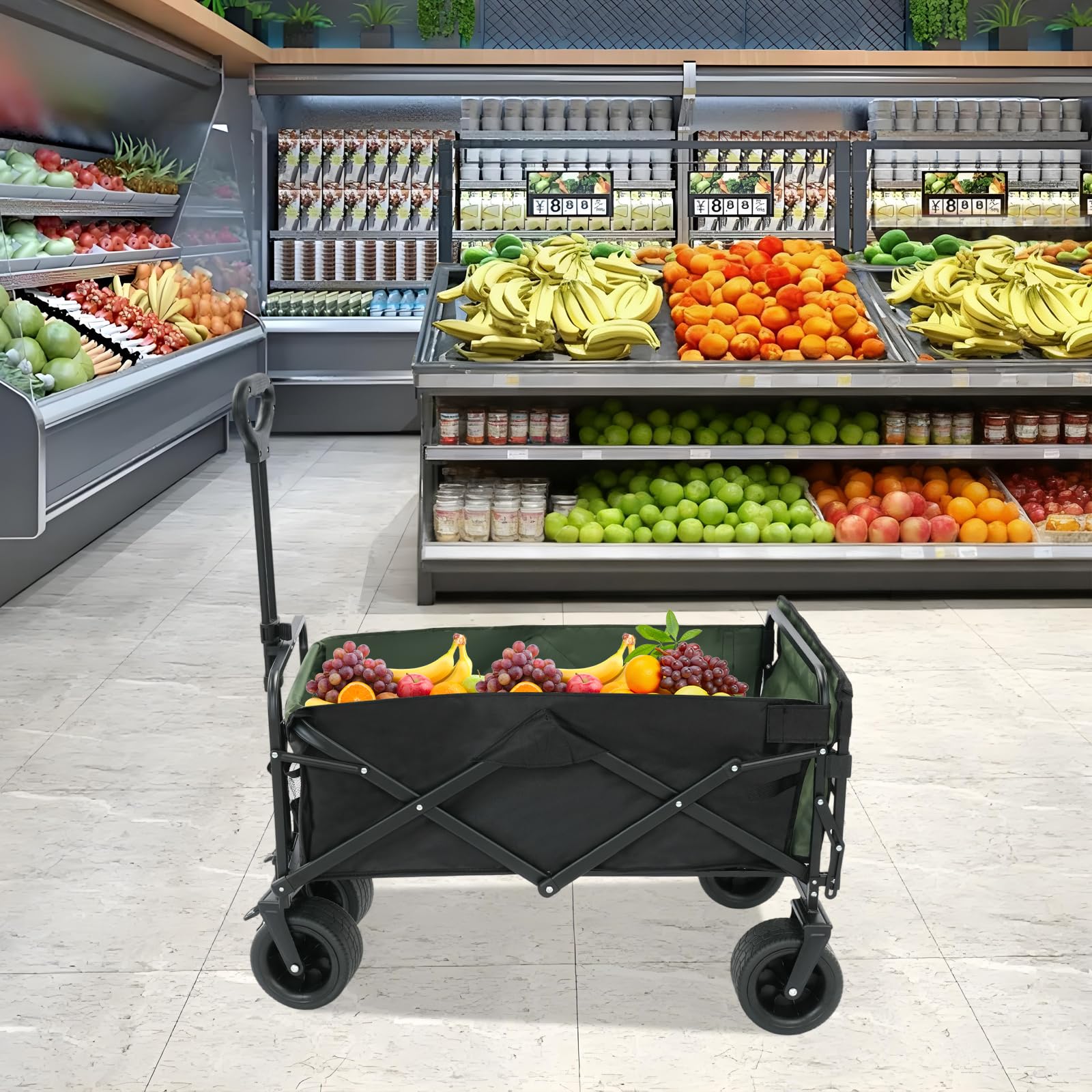 Carrello pieghevole da spiaggia, per la spesa e per attività | Carrello da spiaggia in tessuto Oxford 600D e telaio in acciaio, portata 150 kg, per la spesa, il campeggio, il giardino