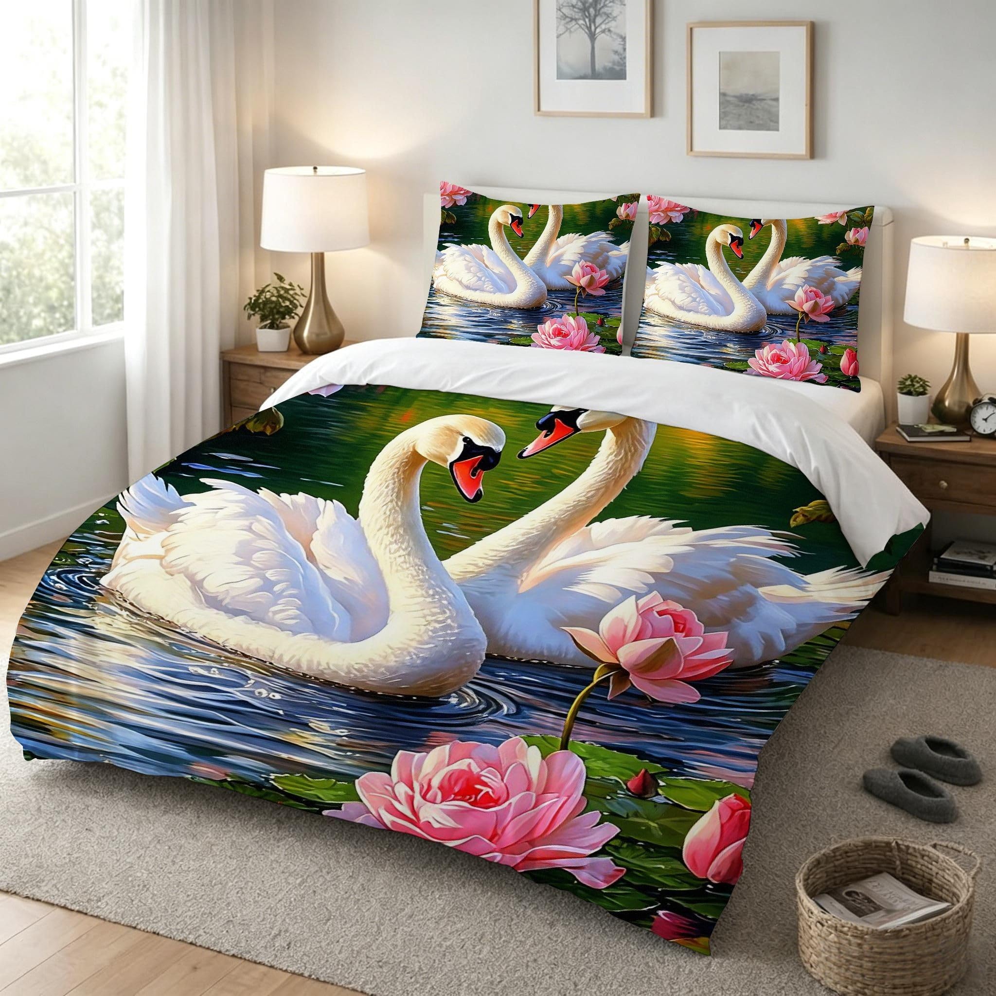 Copripiumino Matrimoniale Cigno Bianco 260x240, ZW192 | Traspiranti Durevoli Microfibra, per Tutta la Famiglia, Matrimoniale, per Tutte le Stagioni, con 2 Federe 50x80 cm