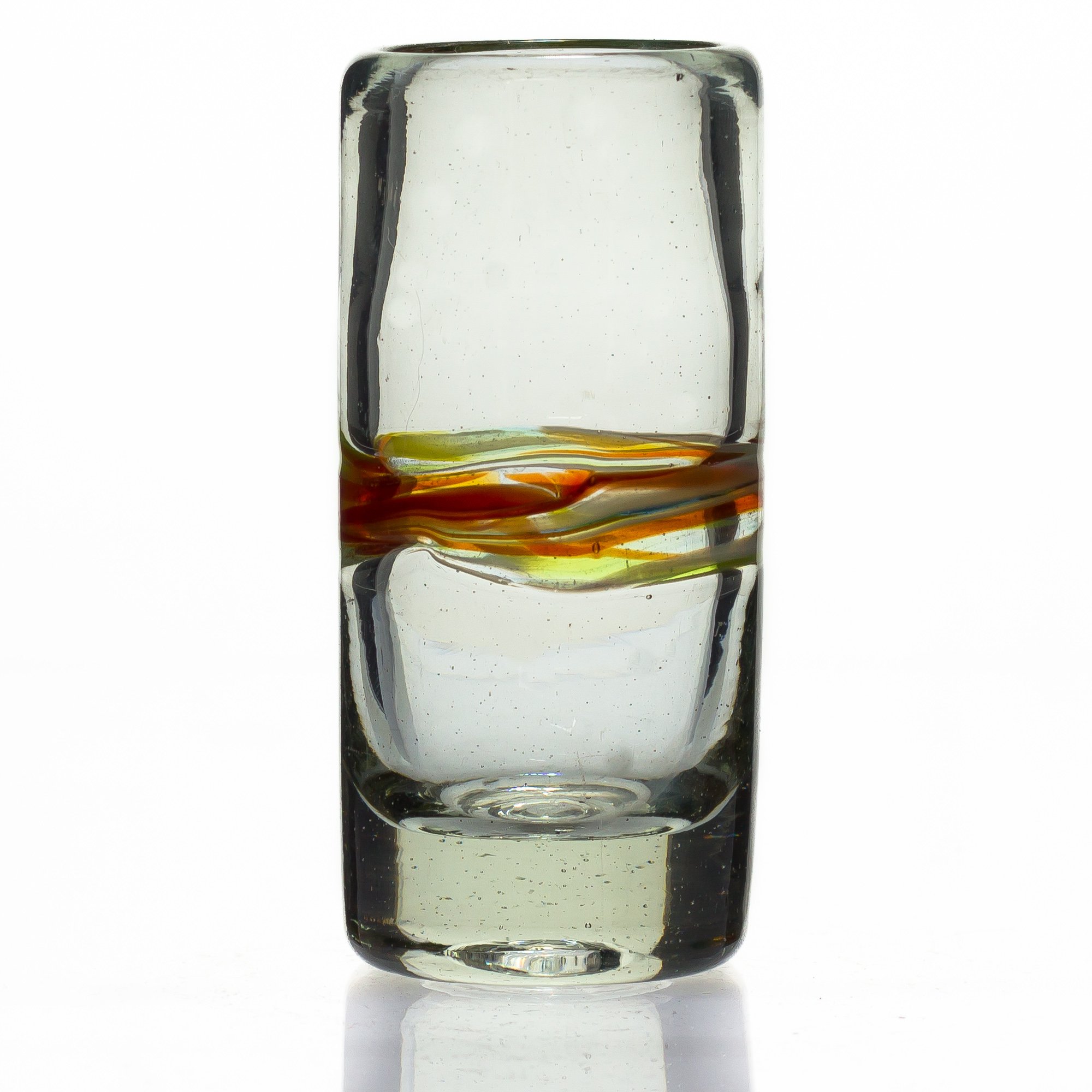 Tumia LAC Verre à Shot ou à Téquila Artisanal - Verre recyclé - Bande Multicolore - par 2 pièces