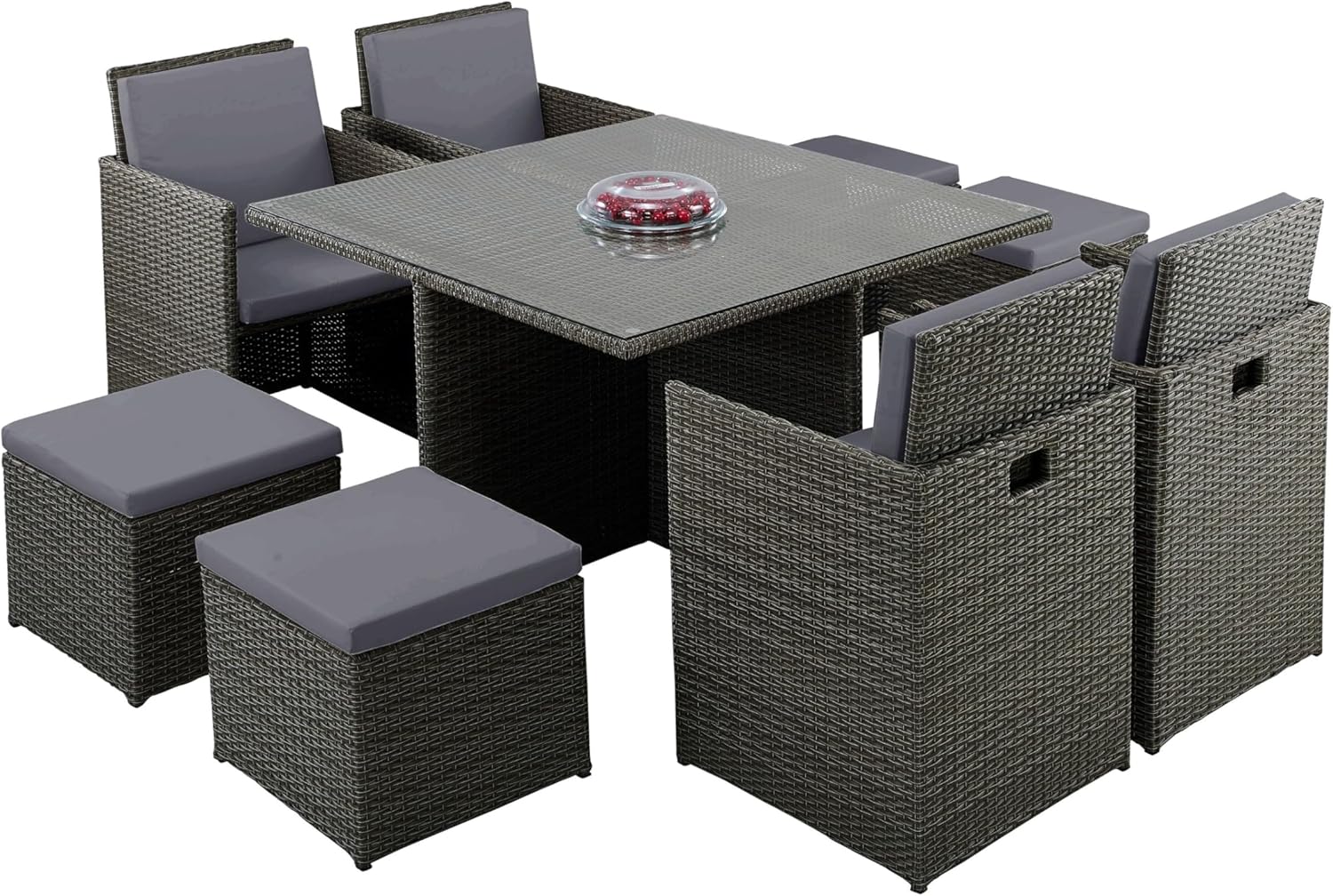 Bravich 9 Piece 8 Seater Dark Grey Rattan Cube Garden Furniture