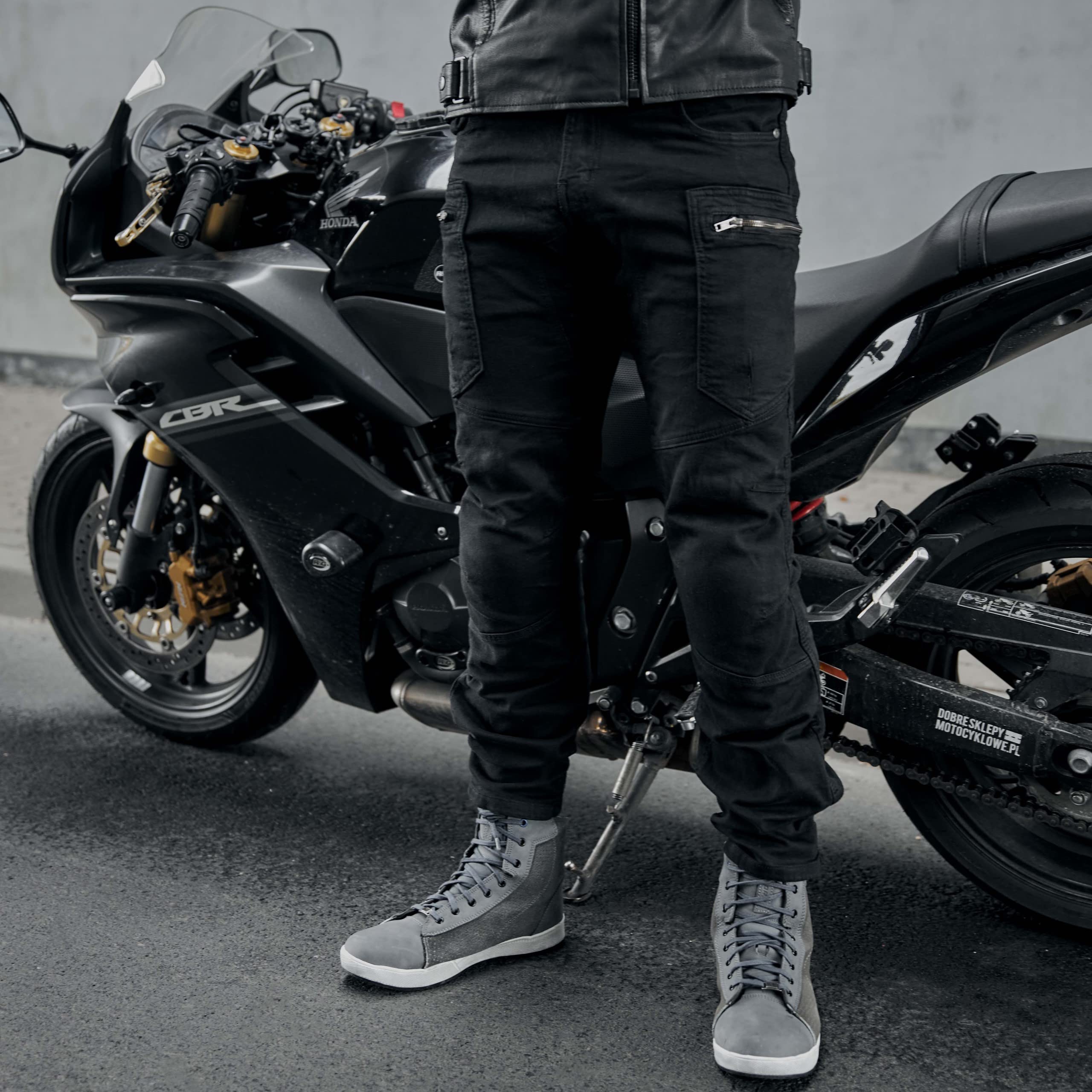 REBELHORN Urban III MotorradJeans Motorrad Hosen Herren | Aramidfaser Futter | Knie und Hüft Protektoren Stufe 2 | Belüftungslöcher | Lose Passform Motorradhose mit Protektoren