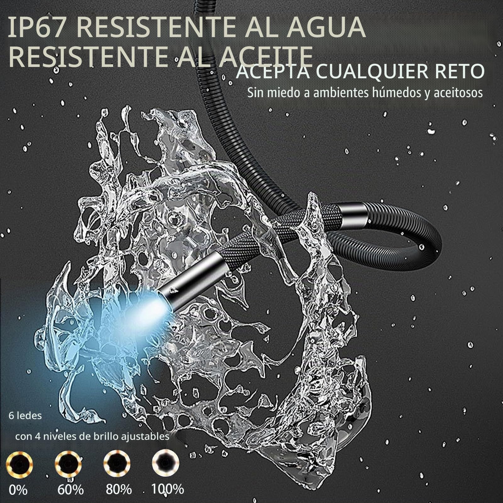 Endoscopio cámara de inspección, con lentes dobles, borescopio articulado de 360°, endoscopio con luz, lente de 6 mm IP67 sonda impermeable, 6 luces LED, para teléfonos Android/iOS (1 m/3,28 pies)