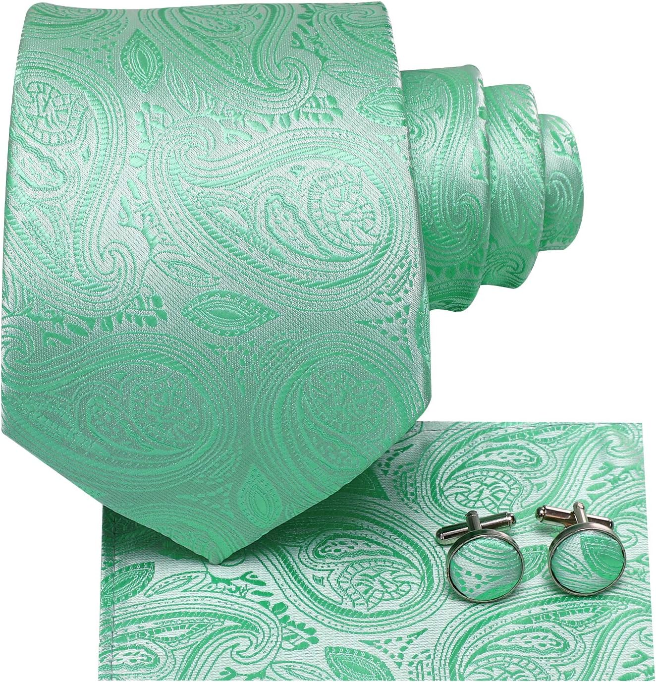 Hi-Tie Men 63inches Tie Set Extra Long Necktie Paisley Tie Pocket Suqare Cufflinks Big and Tall Men Tie - Image 2