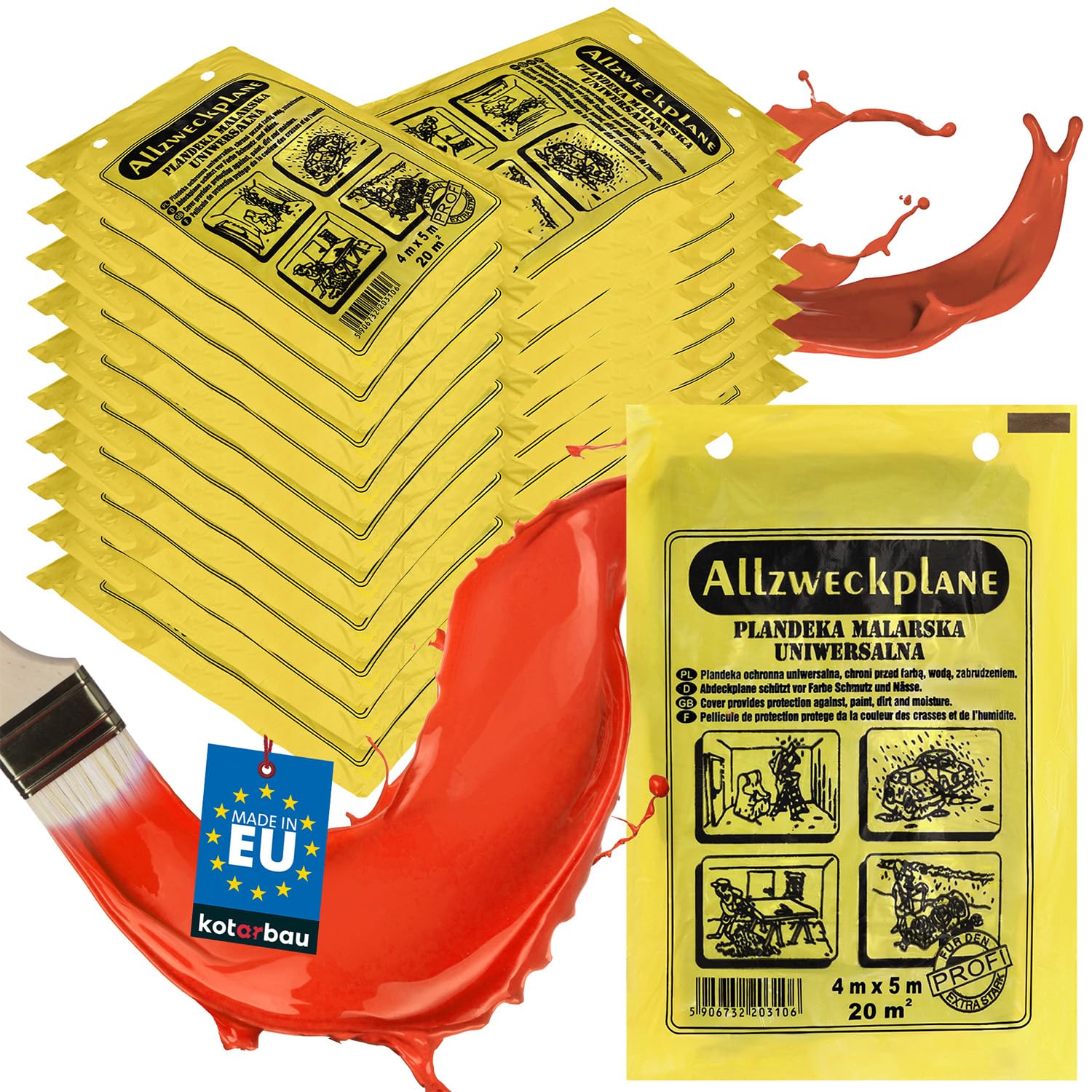 KOTARBAU® Set di 50 Teli Copritutto per Imbianchino - Polietilene Riciclato - 4 x 5 m - Grigio - Teli per Imbiancare - Telo Copritutto Robusto - Protezione Cantiere - Spessore Extra