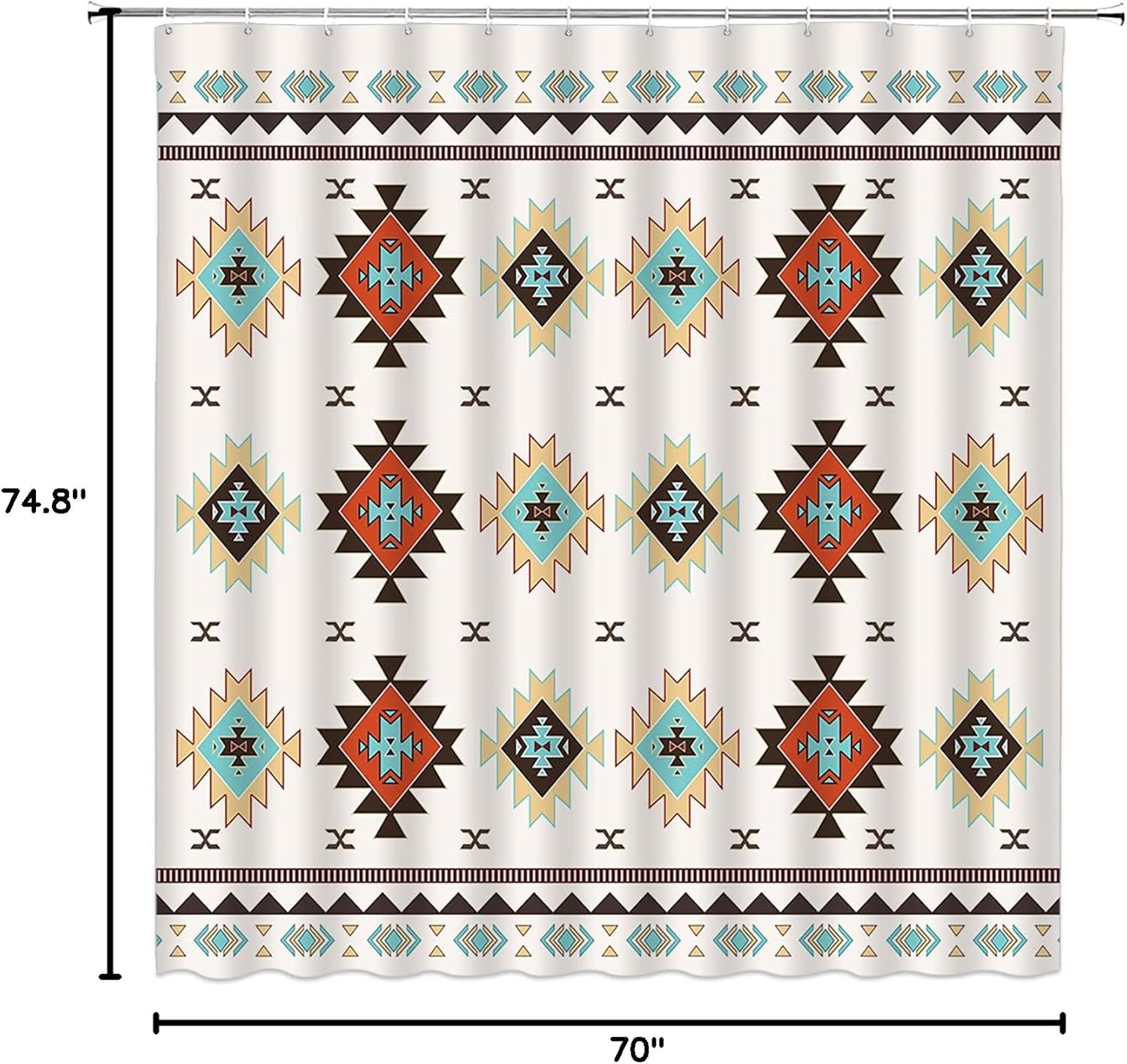 Aztec Shower Curtain Southwestern Navajo American Ethnic Tribal Boho Vintage Pattern Abstract Geometric Fabric Bathroom Decor Set with Hooks (70" Wx74.8 H)