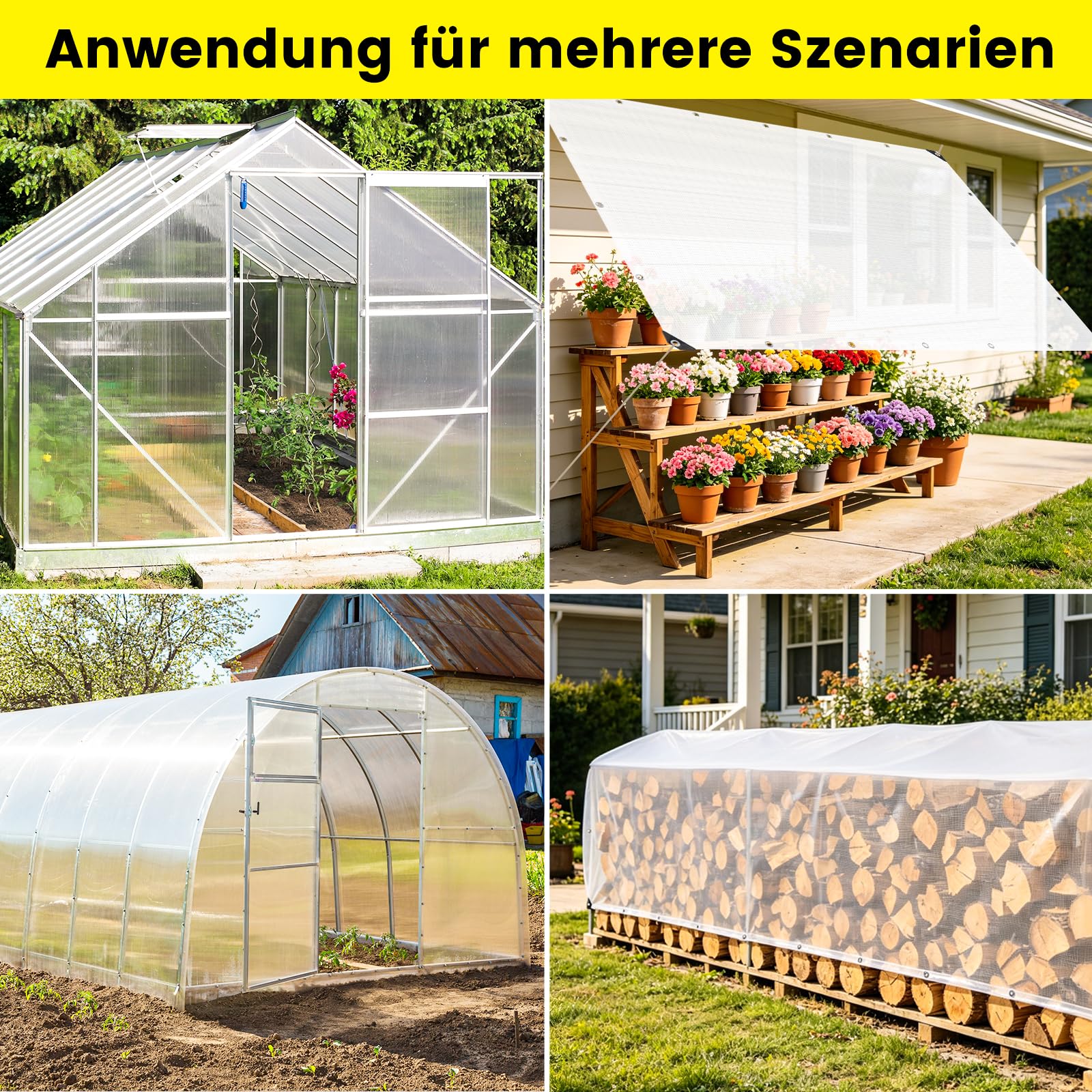 4x8m Gitter Abdeckplane Wasserdicht 140g/m² Transparente LKW Plane mit Ösen Reißfeste Gitterfolie Winterfeste Gewächshausfolie für Gartenmöbel Sandkasten Hühnerhaus und Holz