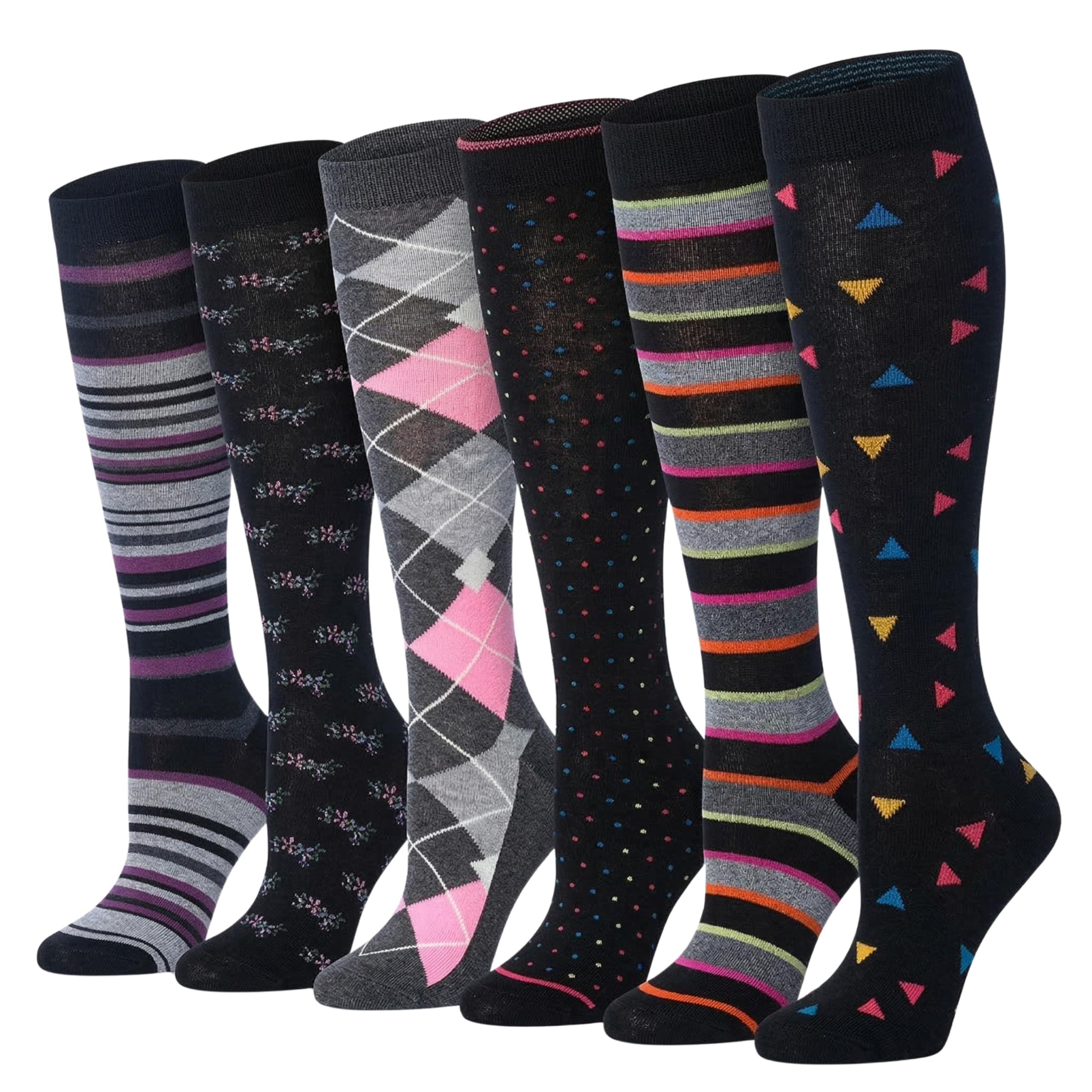 Tipi Toe Women’s Knee High Socks 6 Pack – Colorful Funky Patterned Long Socks, Soft &amp; Comfortable Everyday Wear