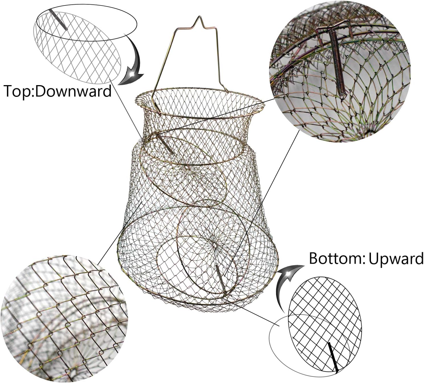 2pcs Metal Rustproof Collapsible Fish Basket - Robust and Easy to Use Net Cage for Live Fish