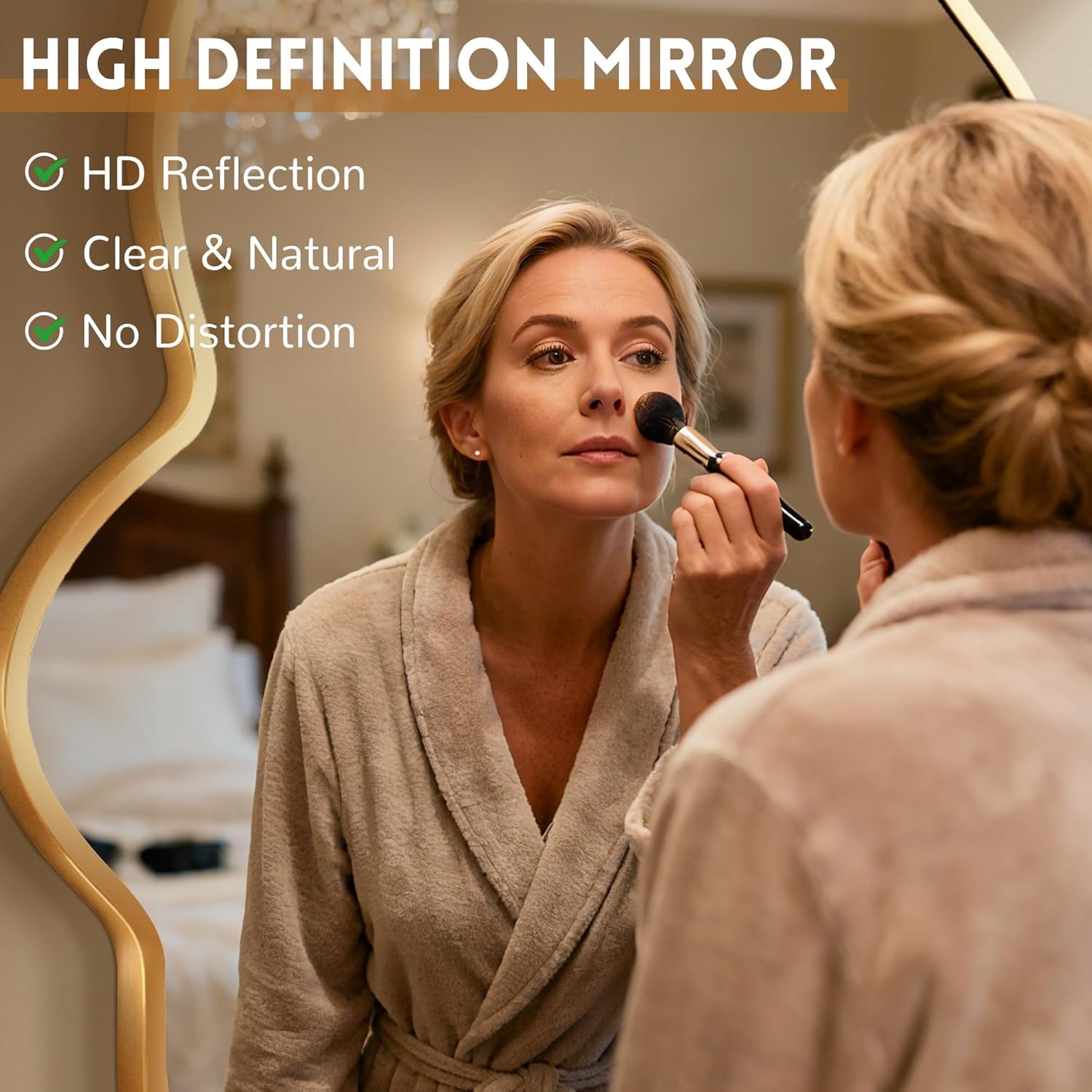 Irregular Wall Mirror, Gold Bathroom Wavy Abstract Mirror for Over Sink, Decorative Cloud-Shaped Wall Mirror, Stylish Shatter-Proof HD Mirror for Bedroom, Entryway (22"x36", S, 1 Pack)