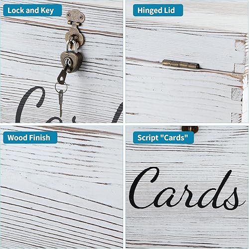 Miniatura 4 de MDLUU Caja de madera para tarjetas de boda, caja rústica para dinero de boda con cerradura, soporte para sobre, caja de recepción de tarjetas para