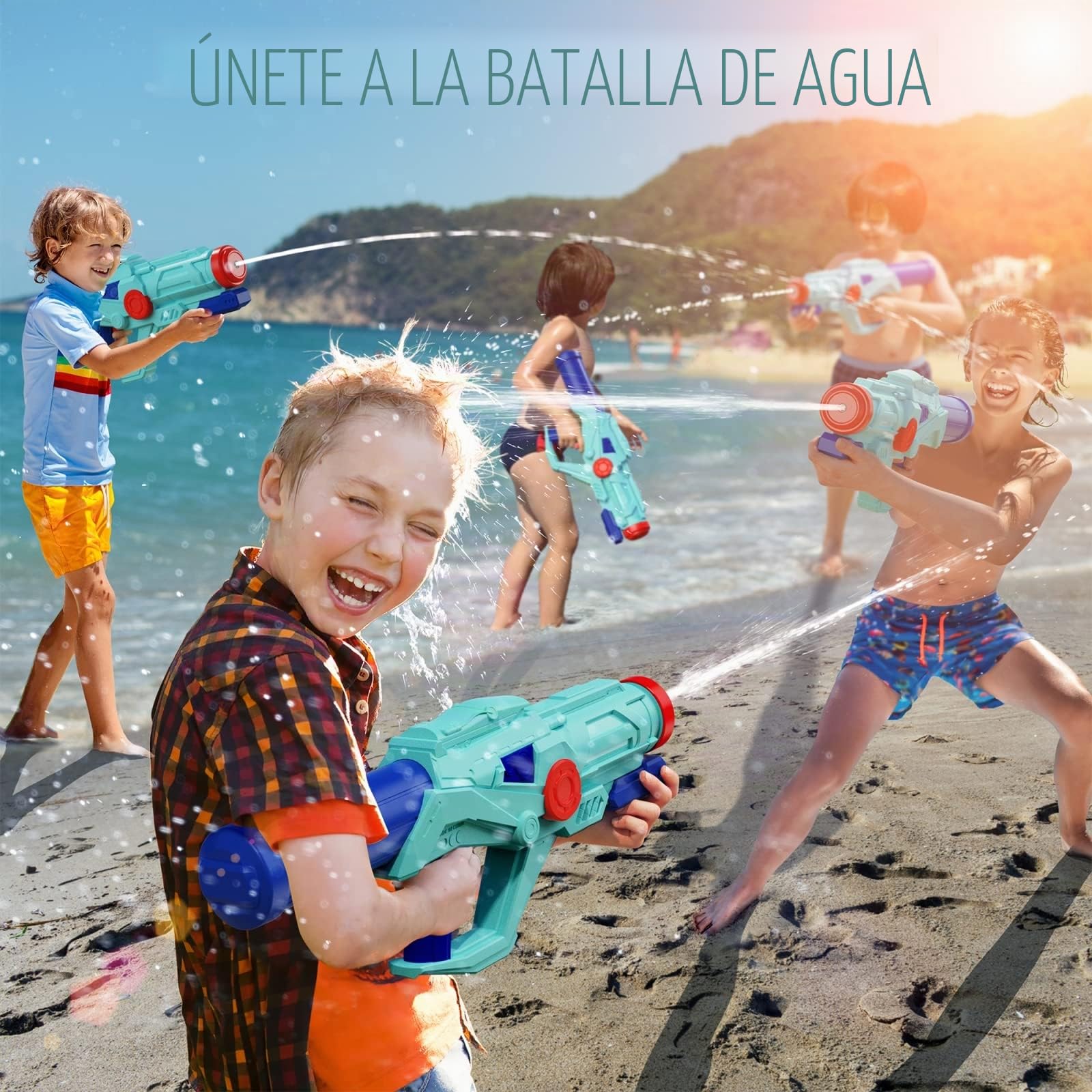 Rifles de Agua Grandes 22" para Niños y Adultos – 4 PCS Water Soaker Guns con Depósito de 750ML – Potente Alcance de hasta 8-10M – Divertido Juego de Verano para Exterior, Piscina y Playa