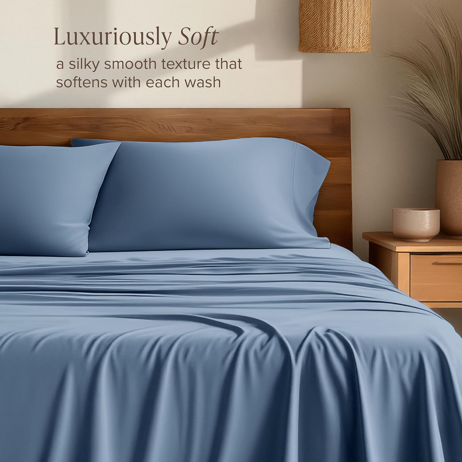 Bare Home 100% Rayon Made from Bamboo Split Head Flex King Sheet Set - 4 Piece Bedding Set - Deep Pockets - Breathable - Easy Fit - Bedding Sheets & Pillowcases (Split Head Flex King, Coronet Blue)