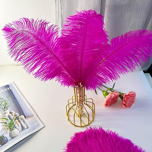 Miniatura 3 de Piokio 40 plumas de avestruz fucsia de 10-12 pulgadas a granel para centros de mesa de fiesta de boda, decoraciones de Gatsby