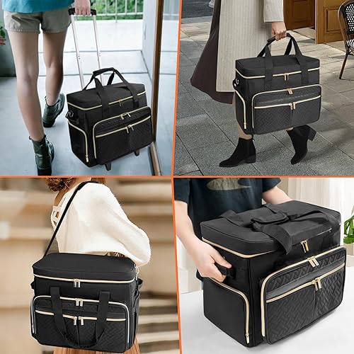 Miniatura 7 de ORKELS Bolsa con ruedas para profesores con carrito desmontable, bolsa con ruedas para laptop de 17.3 pulgadas, libros y suministros, espaciosa y