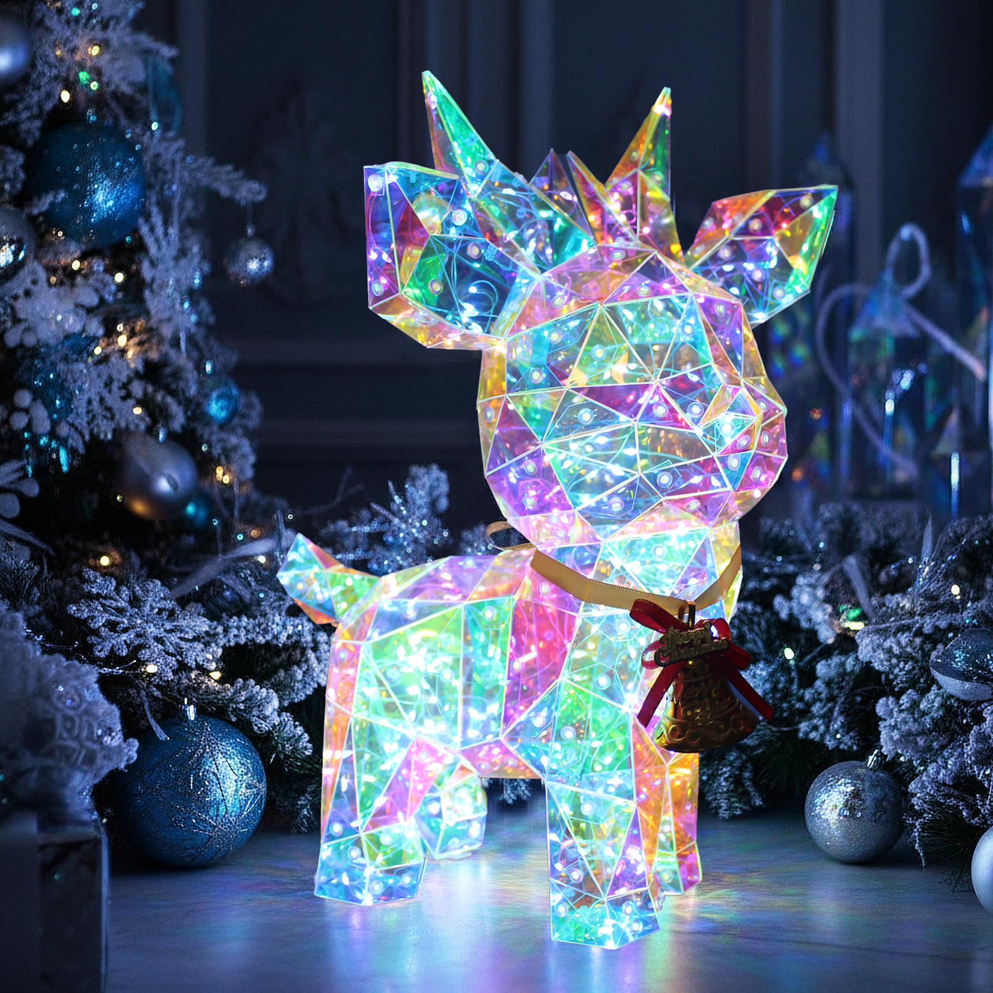 Arnusa Beleuchtetes Rentier LED Kristall-Optik 41 cm – kaltweiß leuchtende Weihnachtsdekoration für Innen & Terrasse – Netzteil mit Timer 6 h – Festliche Winterdeko Weihnachtsbeleuchtung