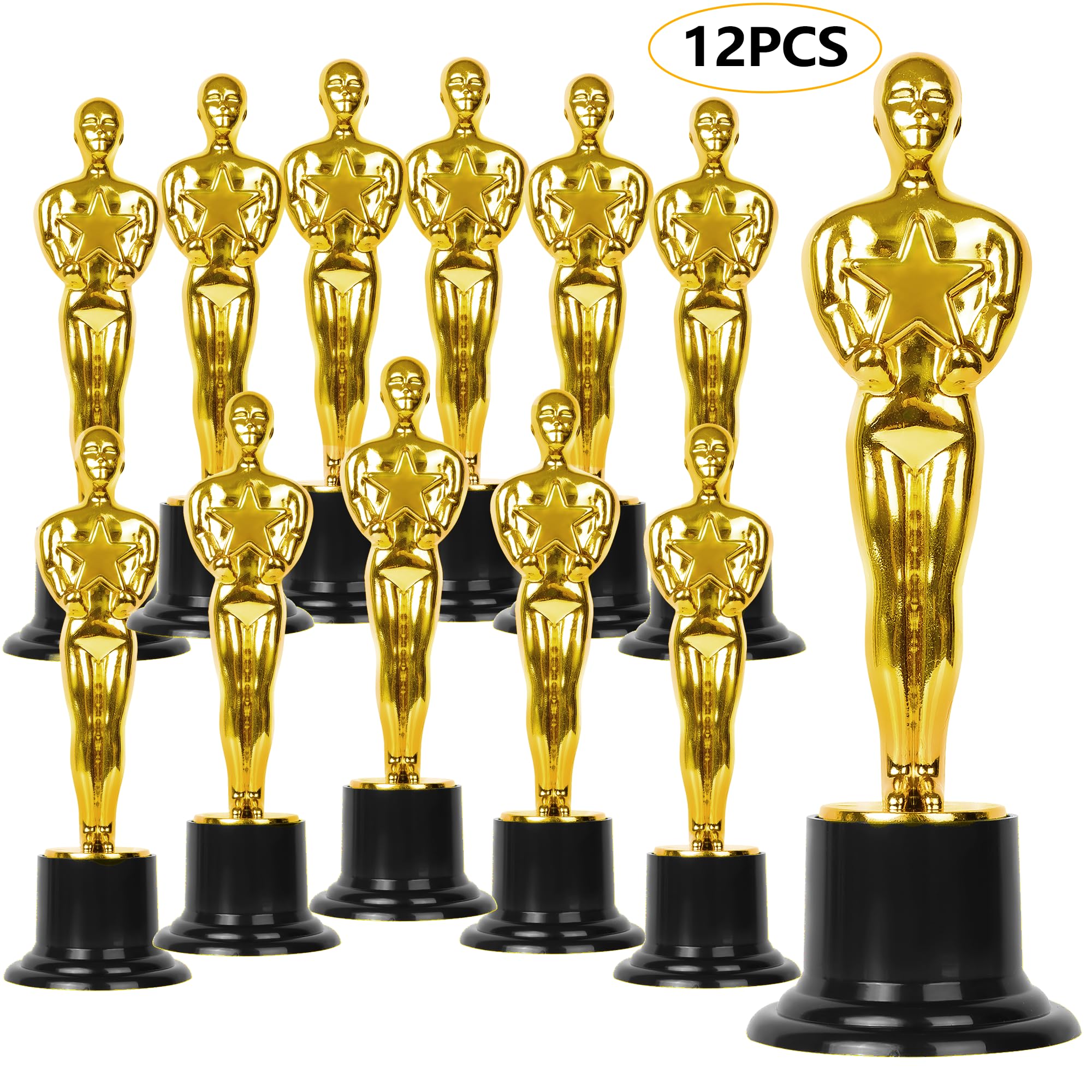 Trofeos Gold Star Award Trofeos, paquete de 12 estatuas doradas de plástico de 6 pulgadas para decoraciones de fiestas, premios de fiesta, premios de juego, recuerdos de fiesta, premios