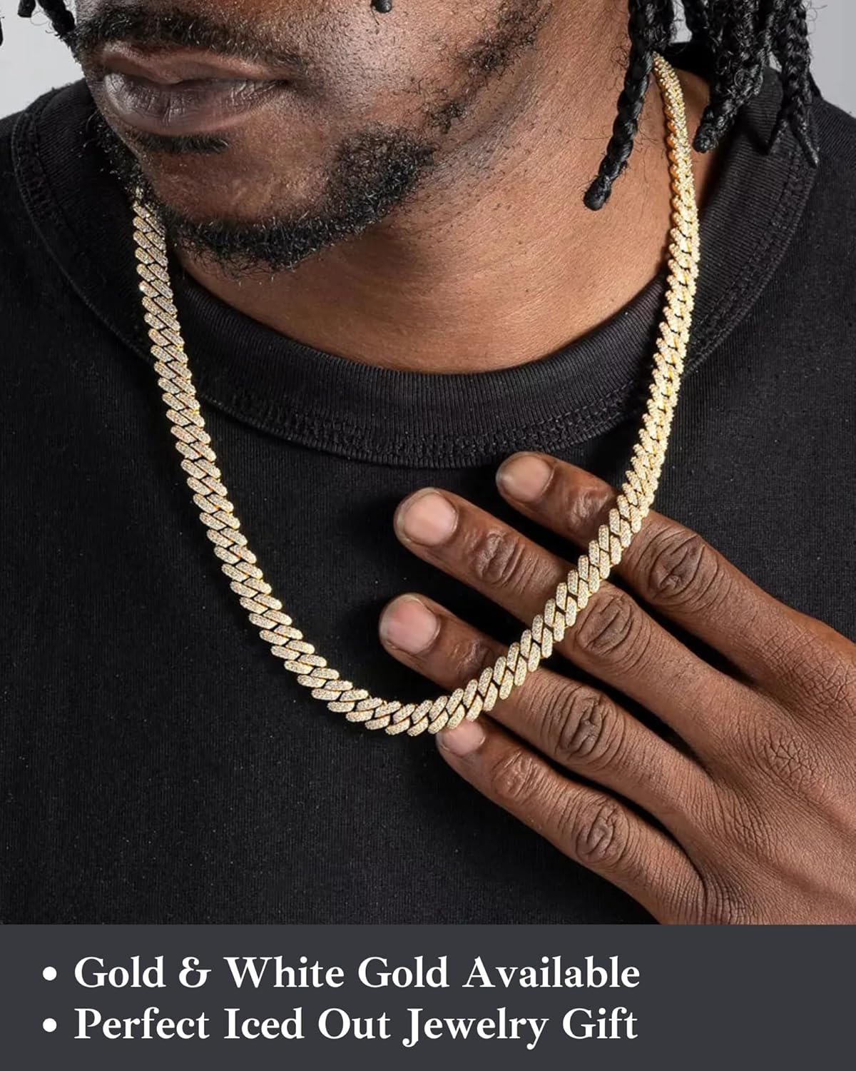 LuxeFlex Prong Cuban Link Chain for Men and Women, 14K Gold/White Gold Plated, 5A Zircon Iced Out Cuban Link Necklace, Diamond CZ Rapper Miami Hip Hop Jewelry - Image 2